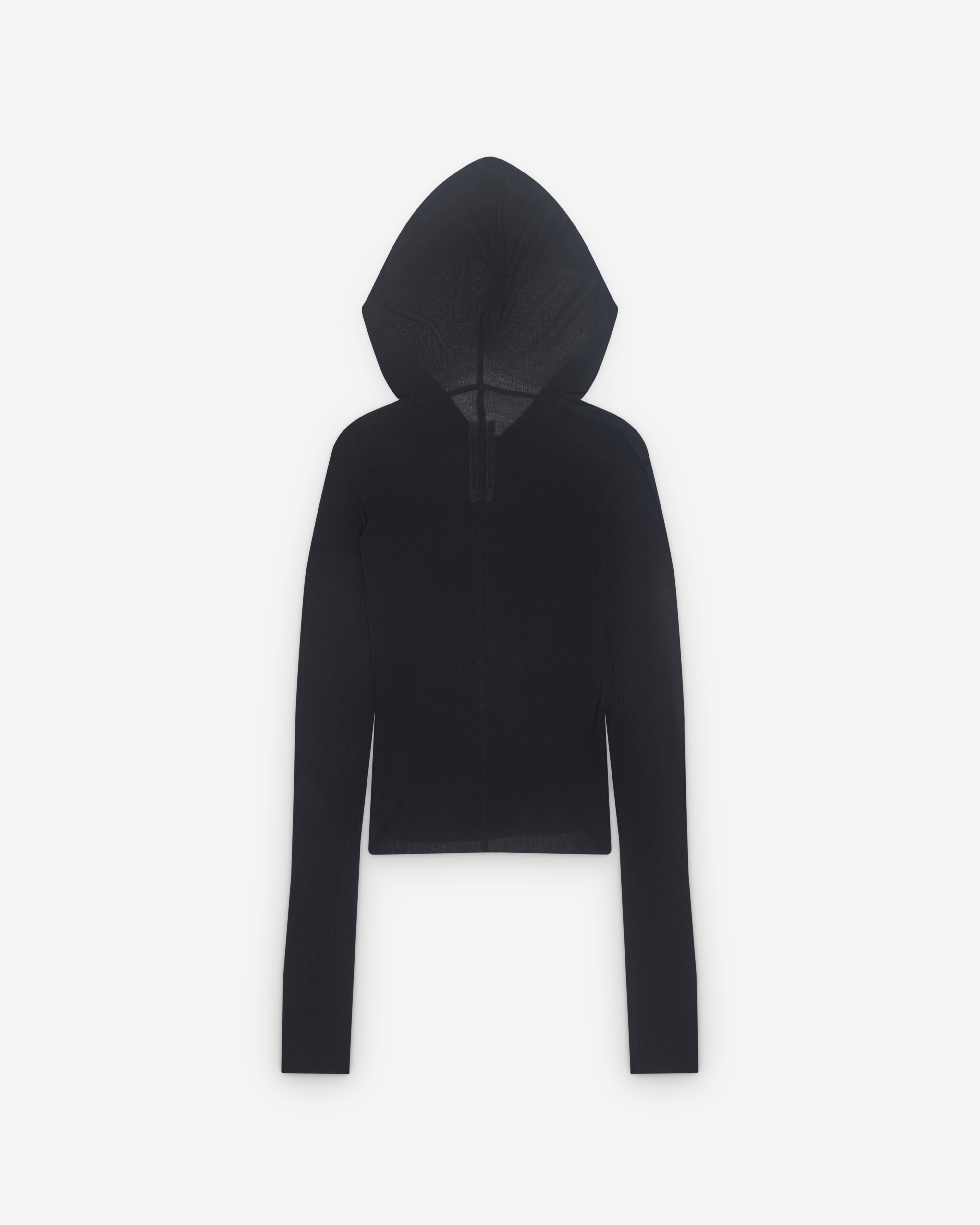 Rick Owens: Women's Cropped Hooded Rib Long Sleeve T-Shirt