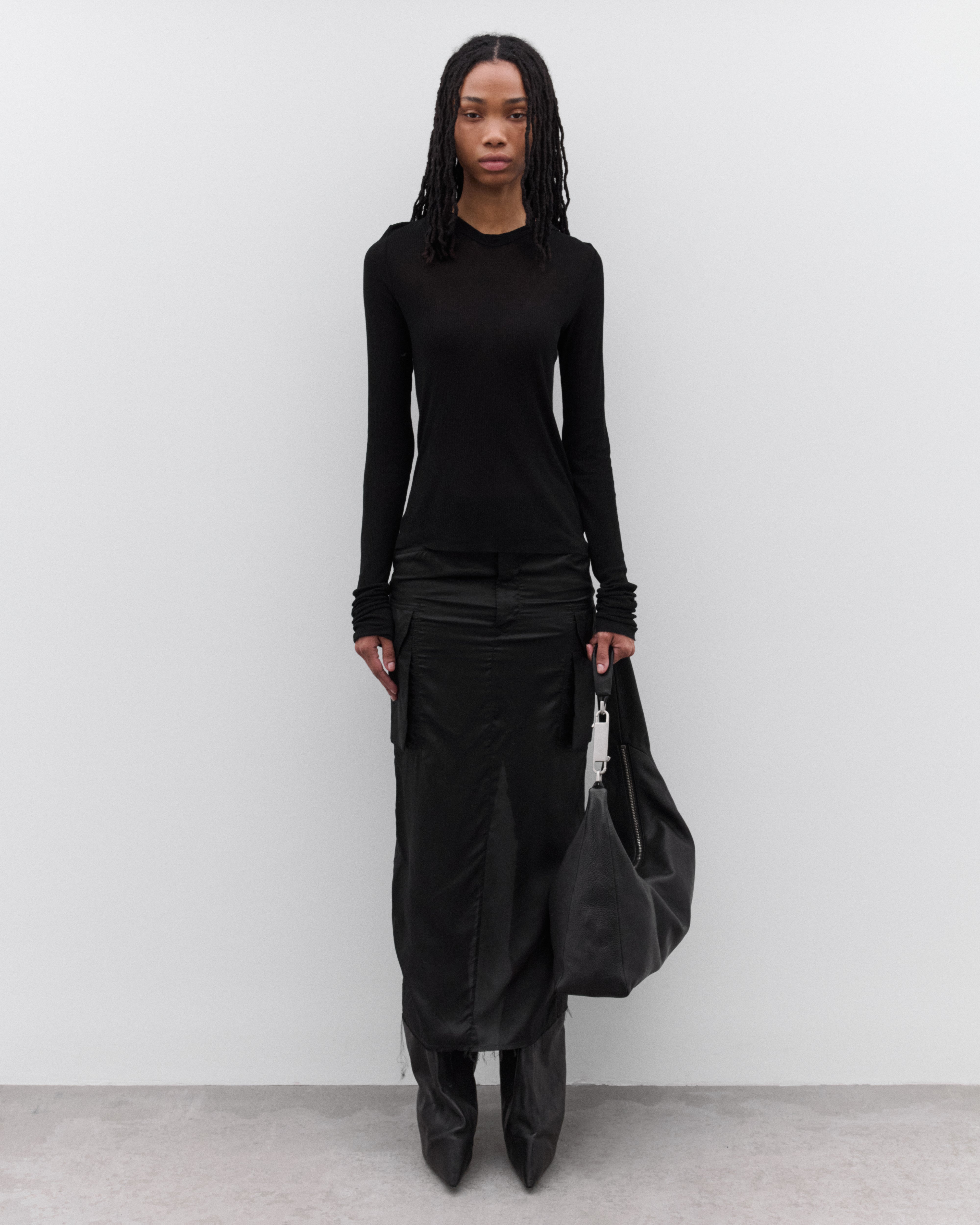 Rick Owens: Women's Cropped Hooded Rib Long Sleeve T-Shirt