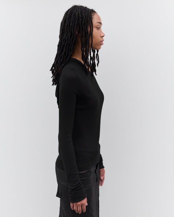 Rick Owens - Women’s Cropped Hooded Rib Long Sleeve T-Shirt - (Black)