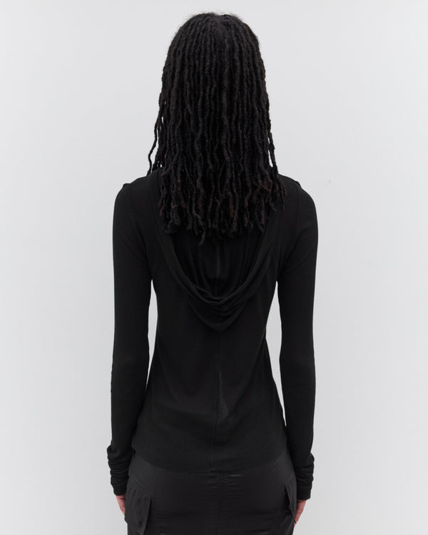 Rick Owens - Women’s Cropped Hooded Rib Long Sleeve T-Shirt - (Black)