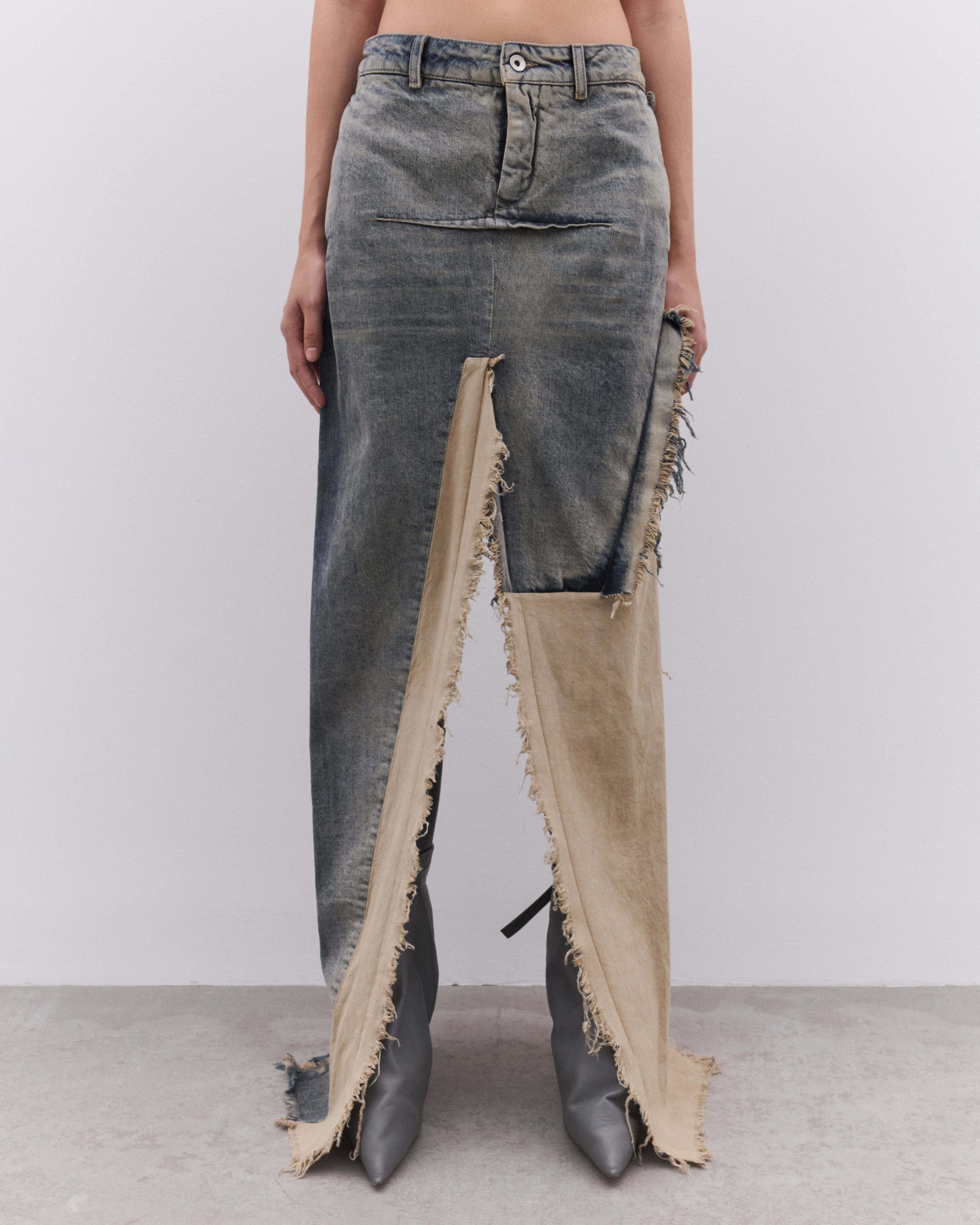 Rick Owens: Women's Sliced Denim Skirt (Dirty Hustler/Nude