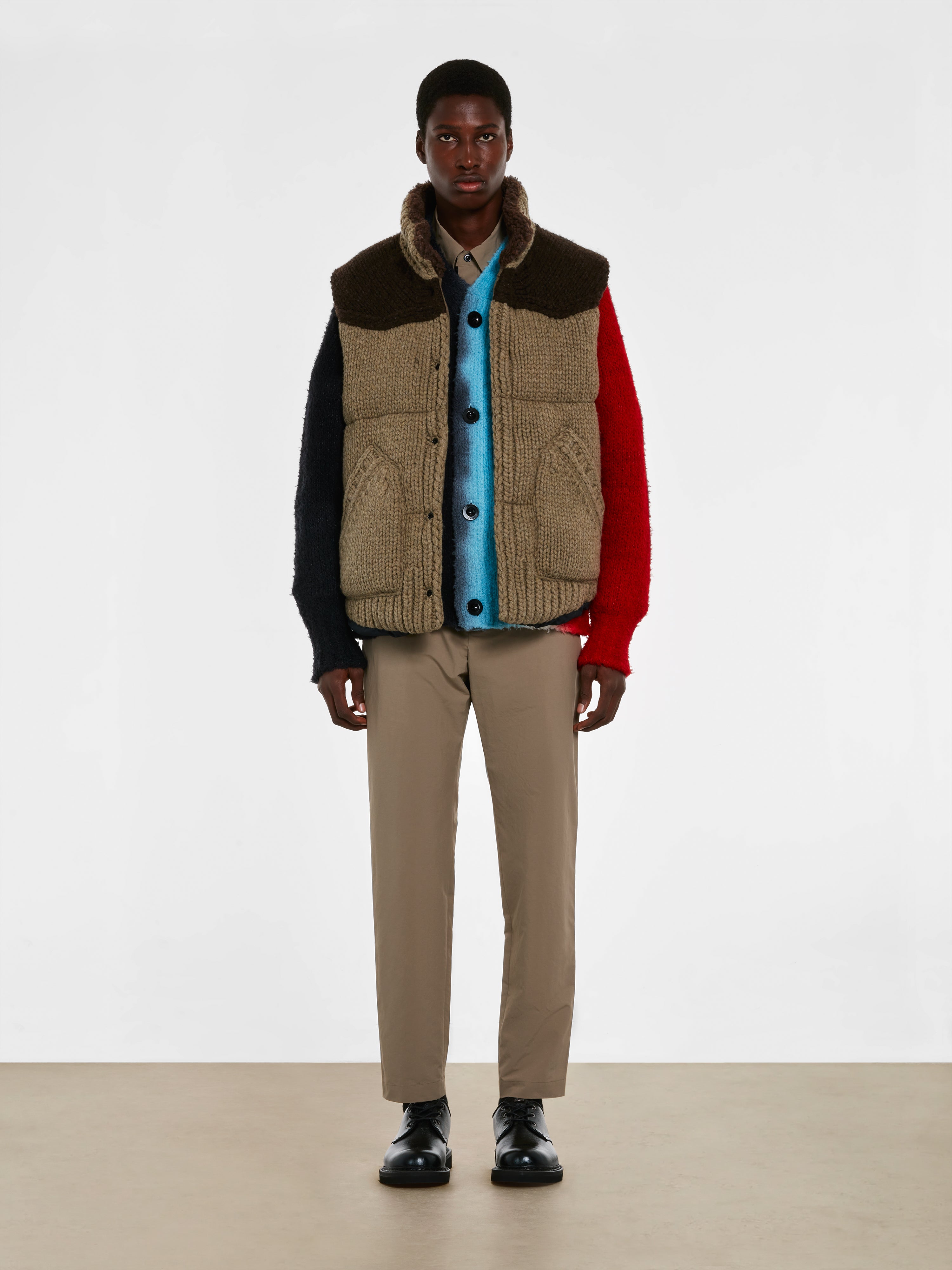 sacai - Men's Padded Knit Vest - (Beige) | Dover Street Market E