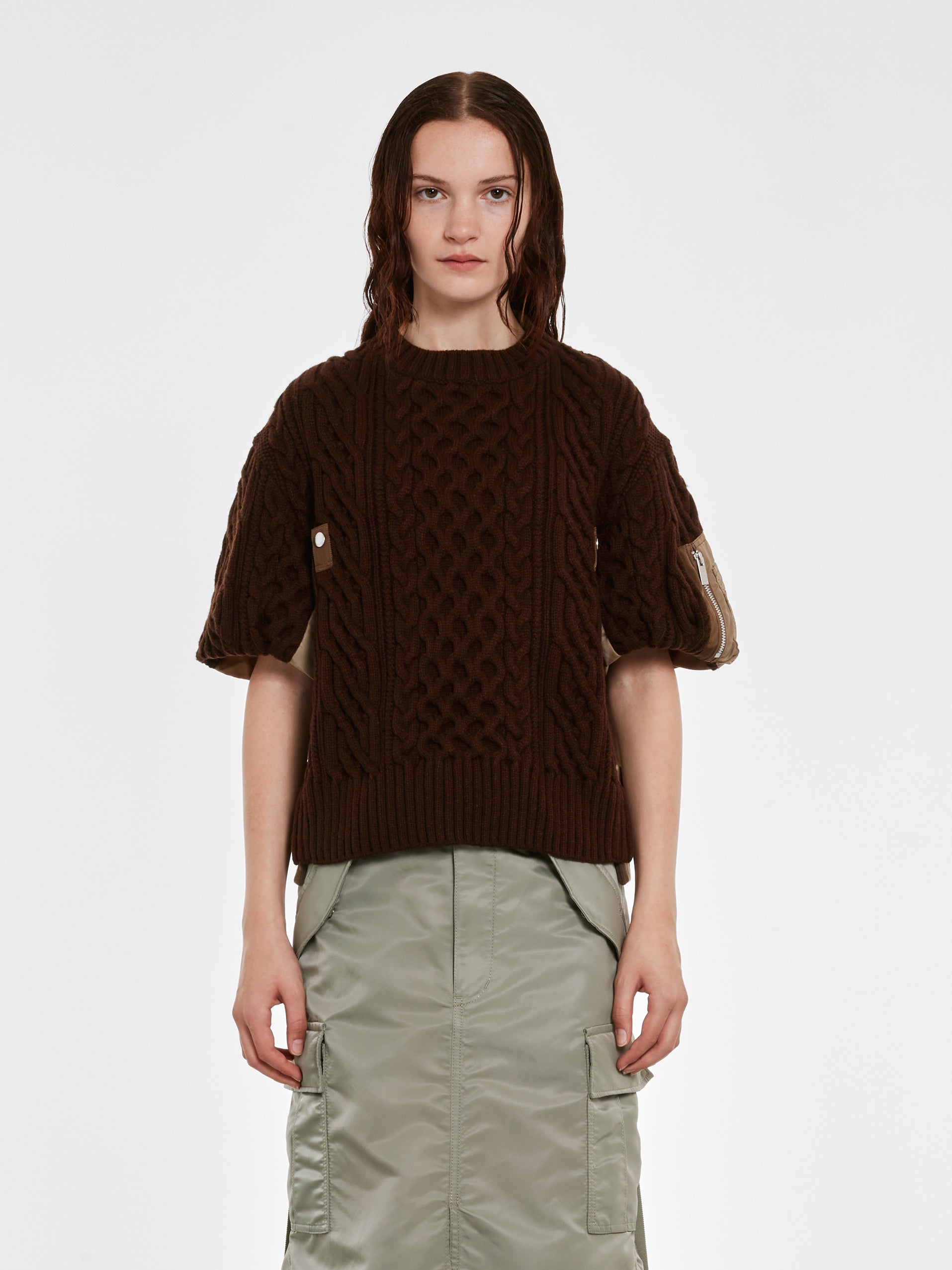 sacai - Women’s Nylon Twill/Knit Pullover - (Brown)