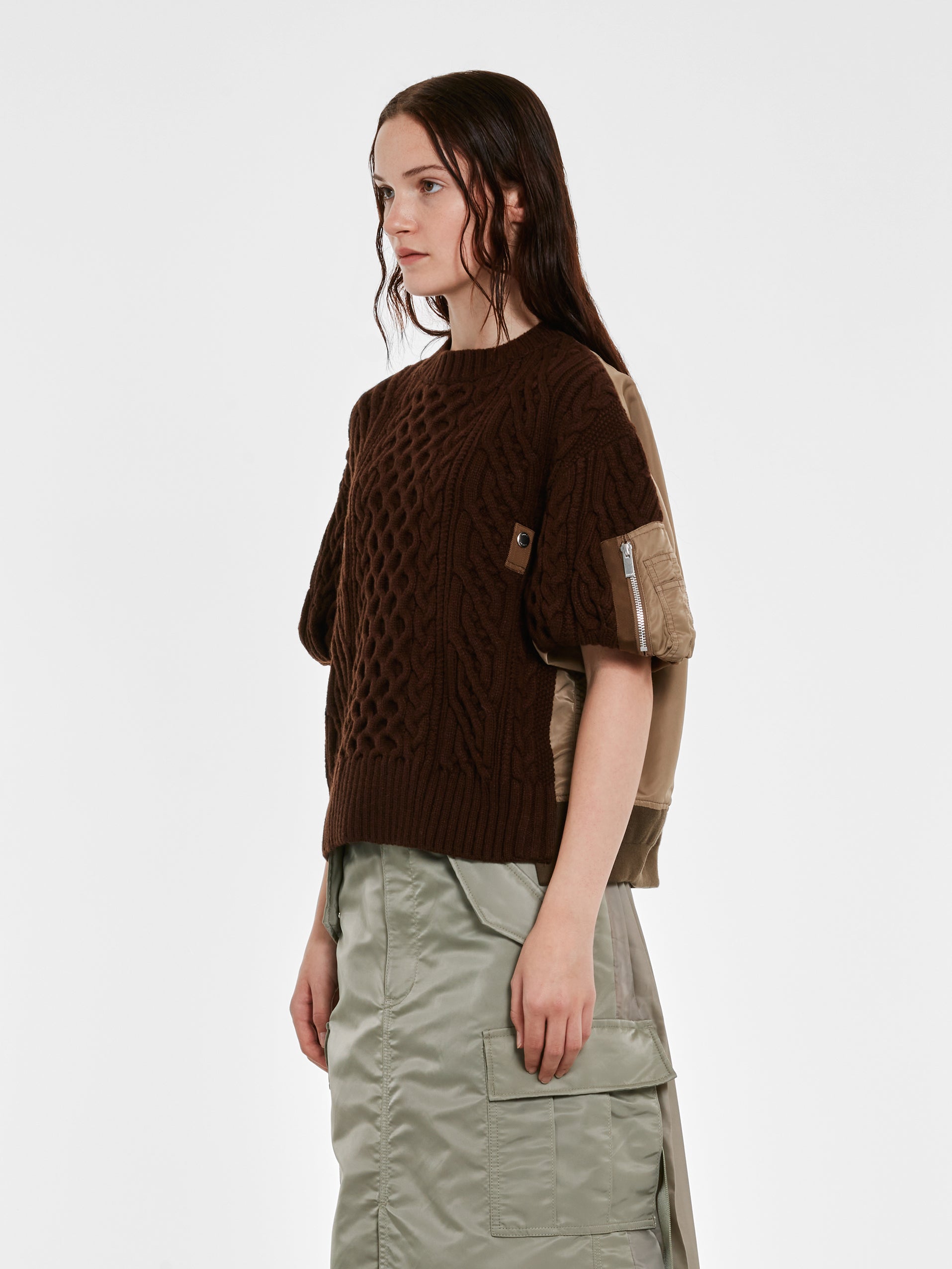 sacai - Women’s Nylon Twill/Knit Pullover - (Brown)