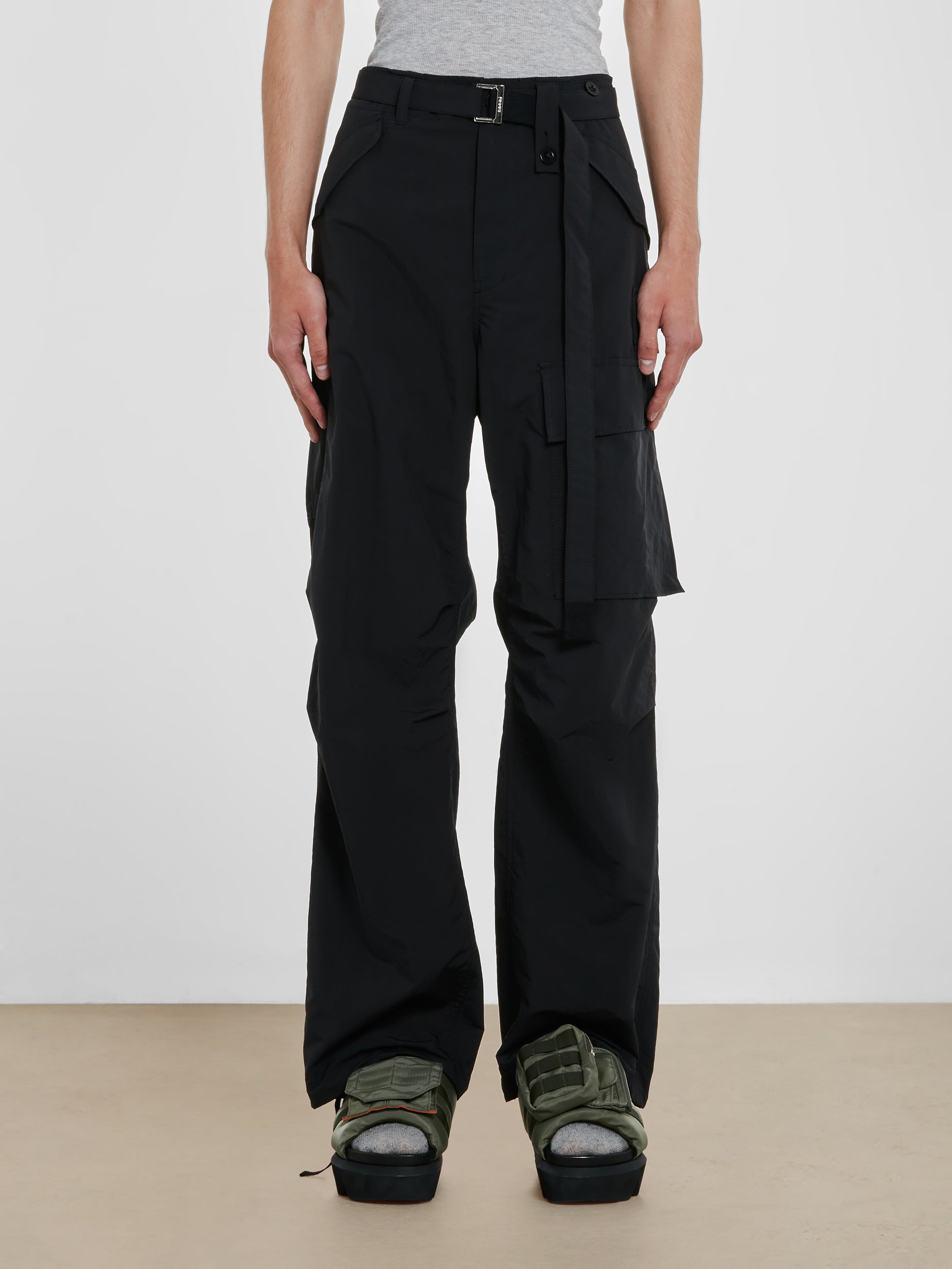 Sacai - Men's Matte Taffeta Cargo Pants - (Black) | Dover Street