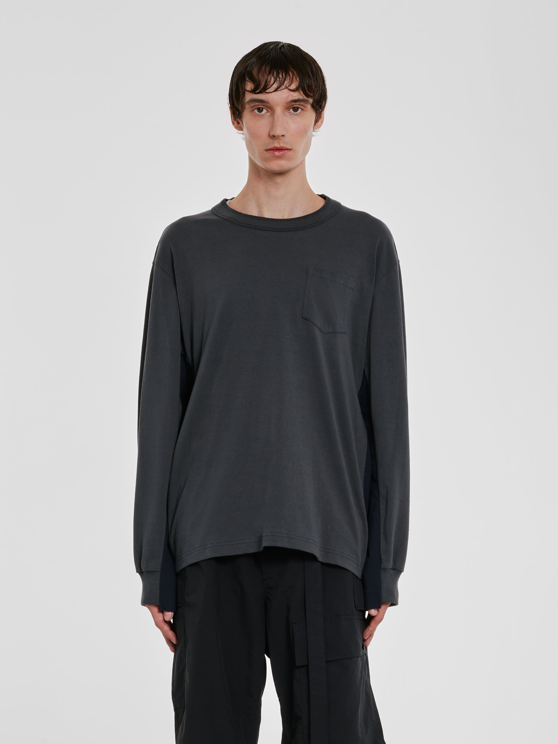 Sacai - Men’s Cotton Jersey L/S T-Shirt - (Charcoal)