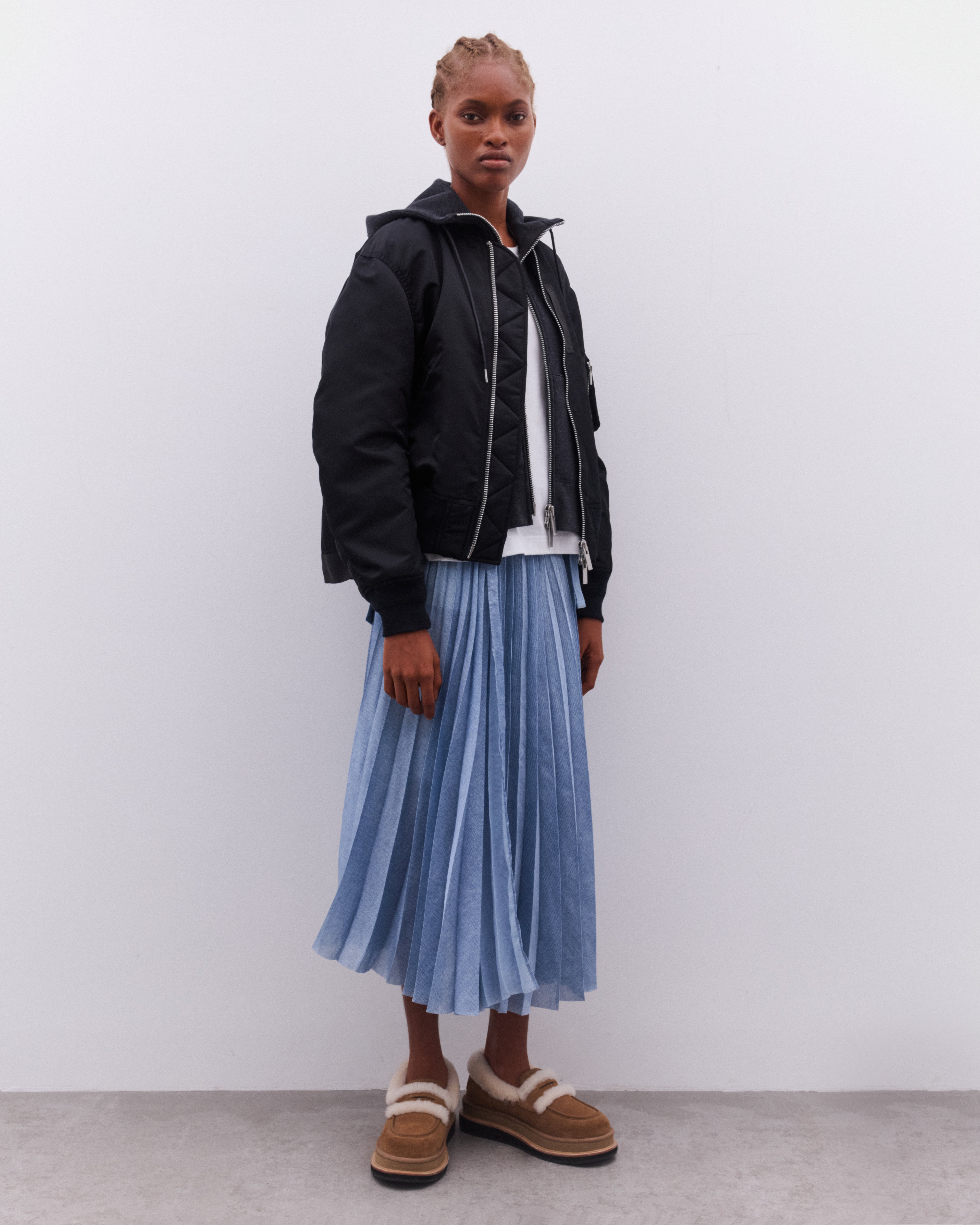 sacai: Women's Pleated Panelled Top (White) | DSML E-SHOP