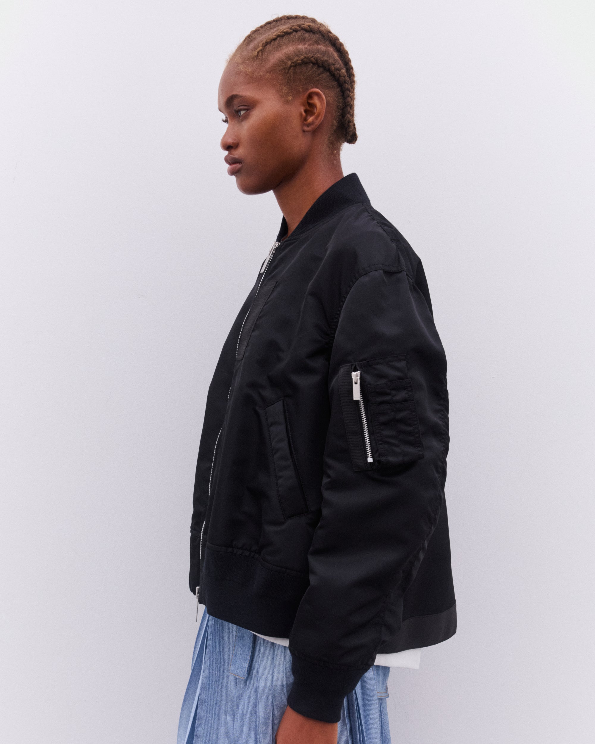 sacai: Women's Nylon Twill Bomber Jacket (Black) DSML E-SHOP