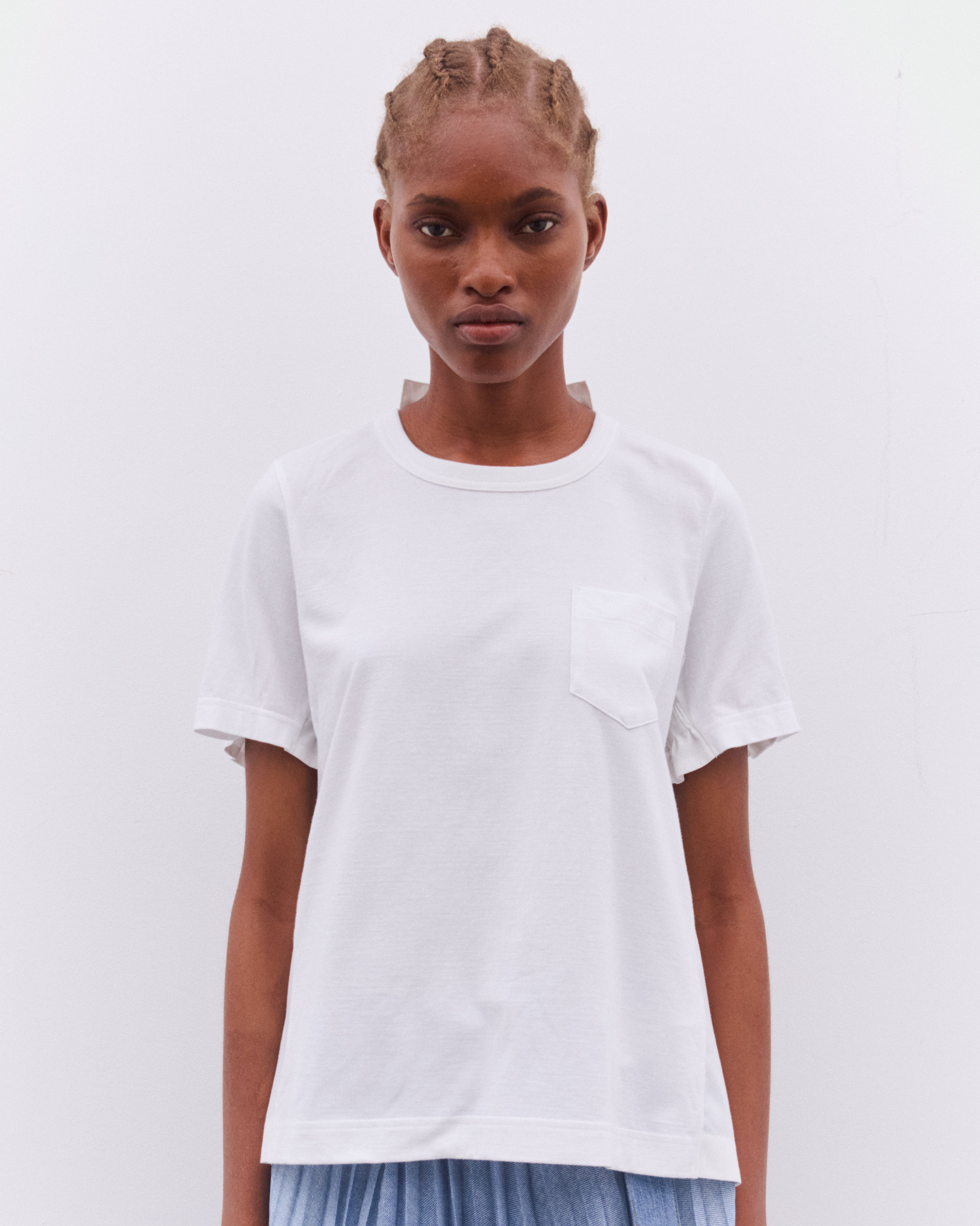 sacai: Women's Pleated Panelled Top (White) | DSML E-SHOP