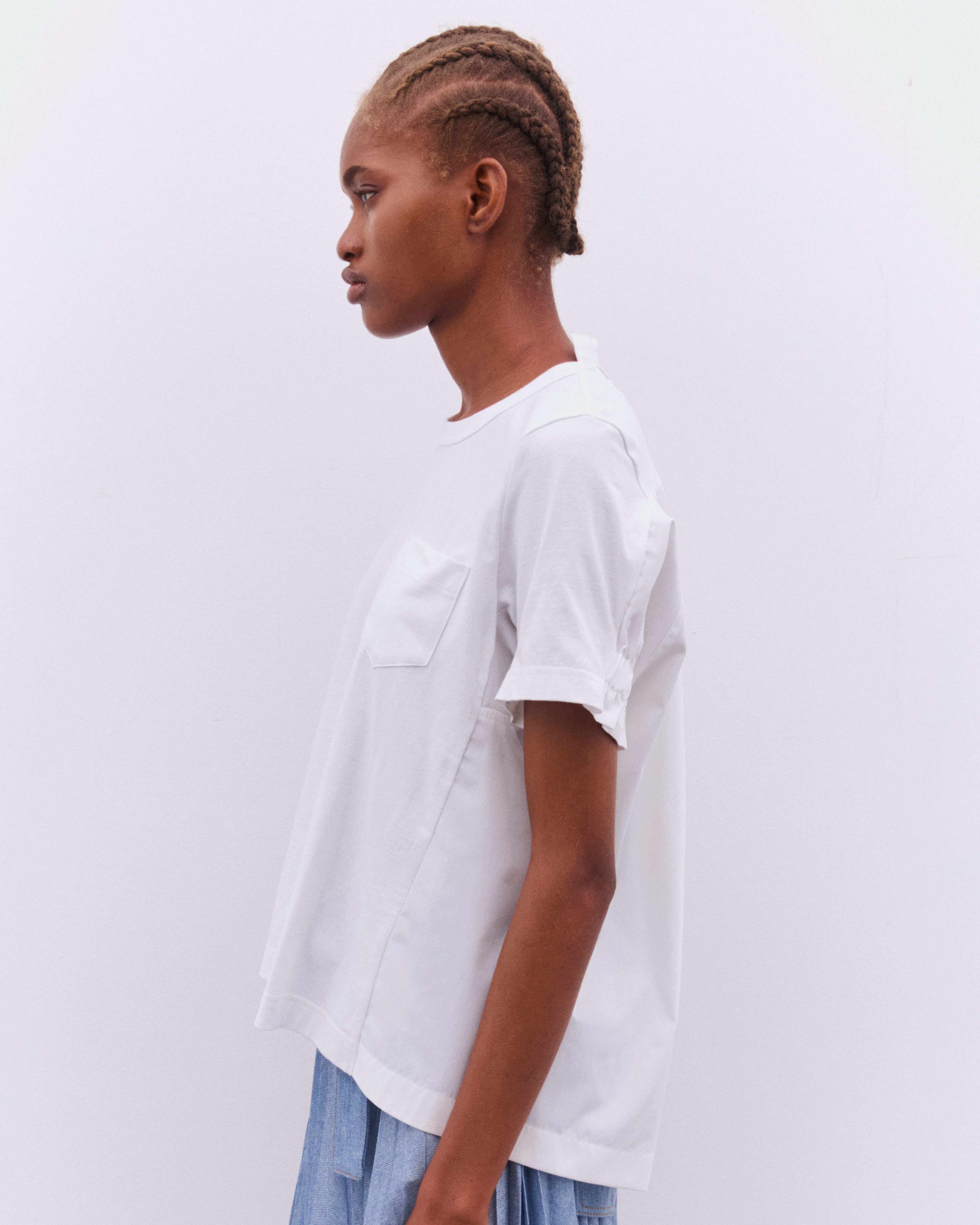sacai: Women's Pleated Panelled Top (White) | DSML E-SHOP