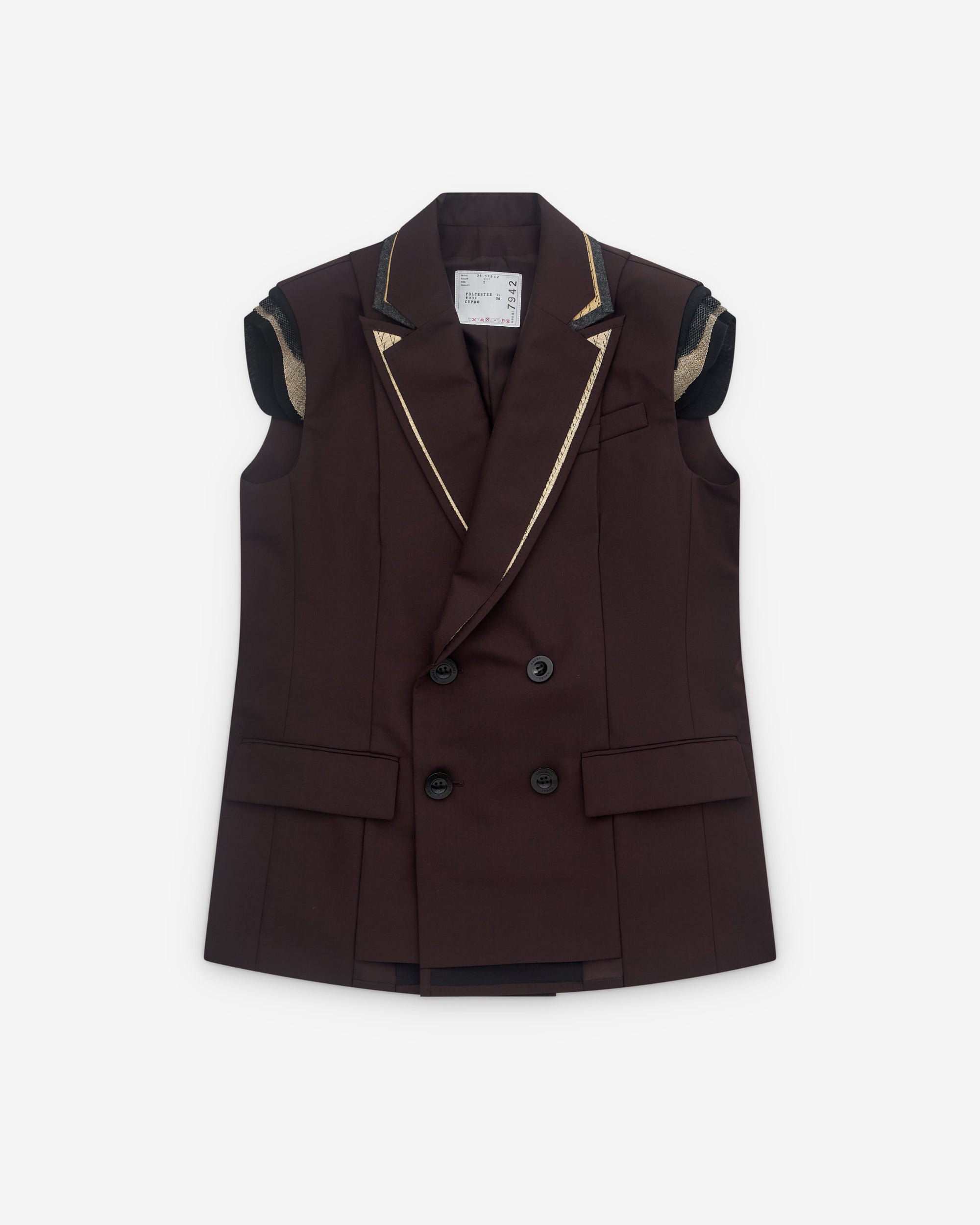 sacai Women’s Sleeveless Blazer (Brown) - Main Image