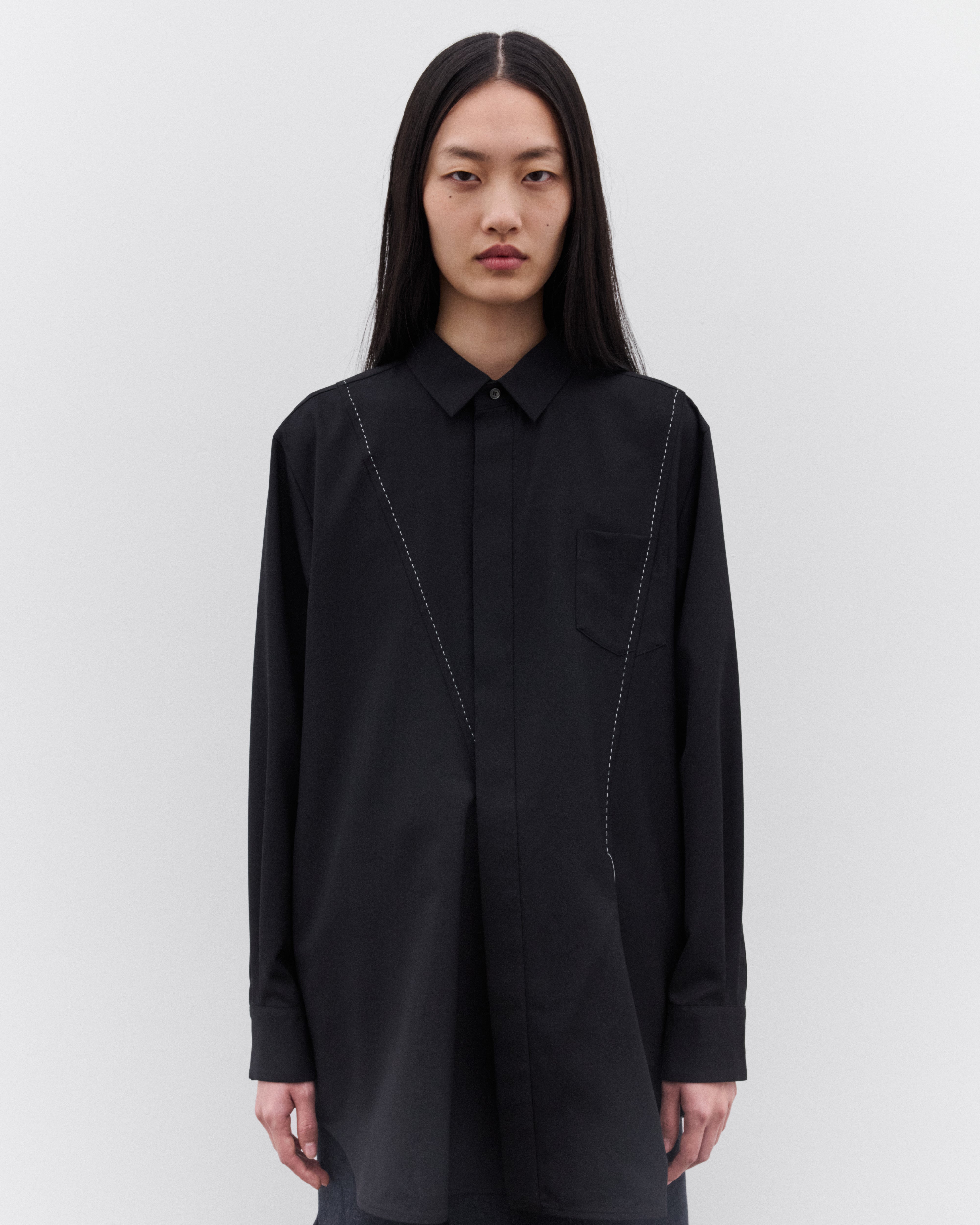 sacai 長袖シャツ　黒 sacai（サカイ） Cotton Jersey L/S T-Shirt コットン サイドボタン