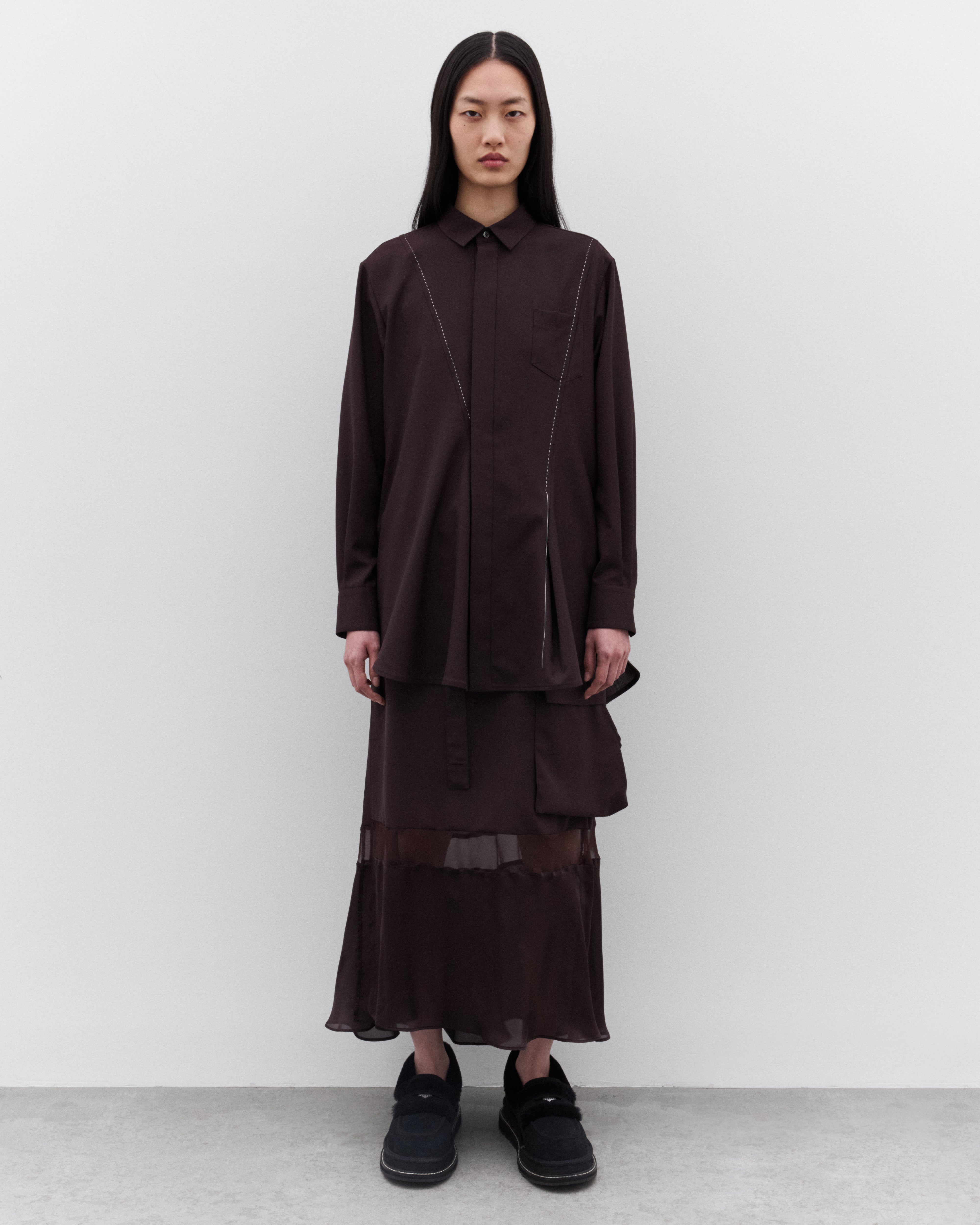 sacai: Women's Suiting Mix Skirt (Brown) | DSML E-SHOP