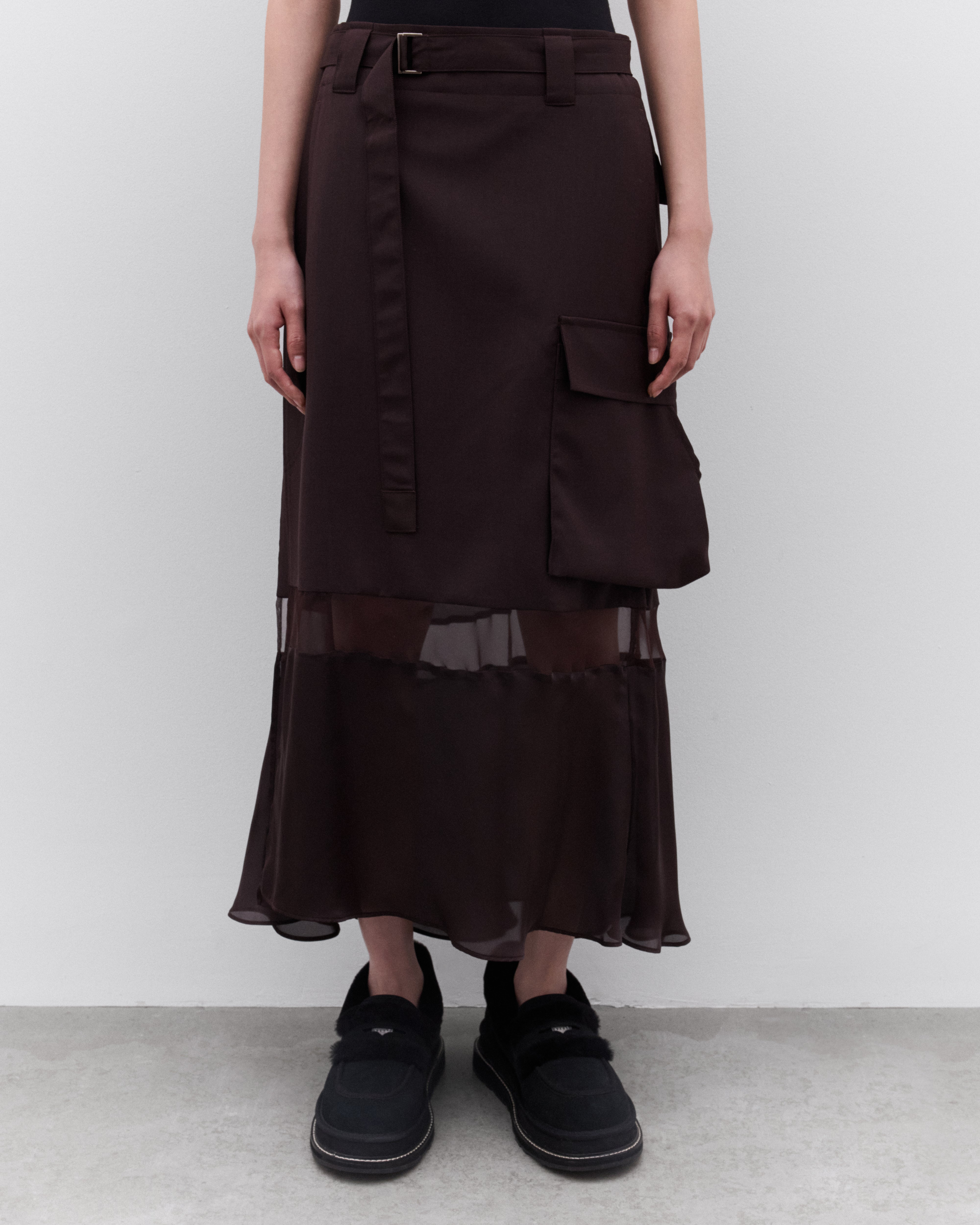 sacai: Women's Suiting Mix Skirt (Brown) | DSML E-SHOP