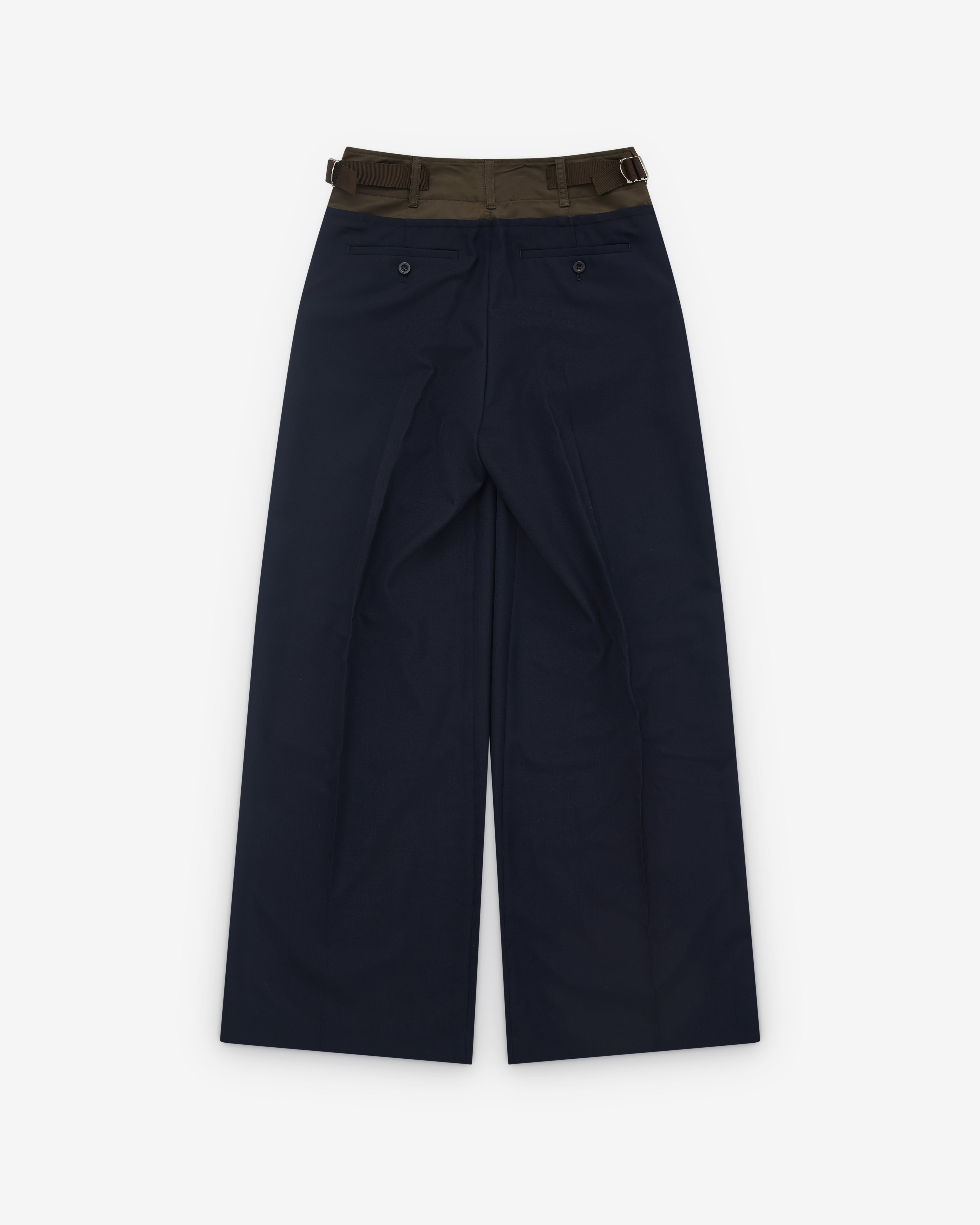 sacai: Women's Contrast Waistband Trousers (Khaki/Navy) | DSML E-SHOP