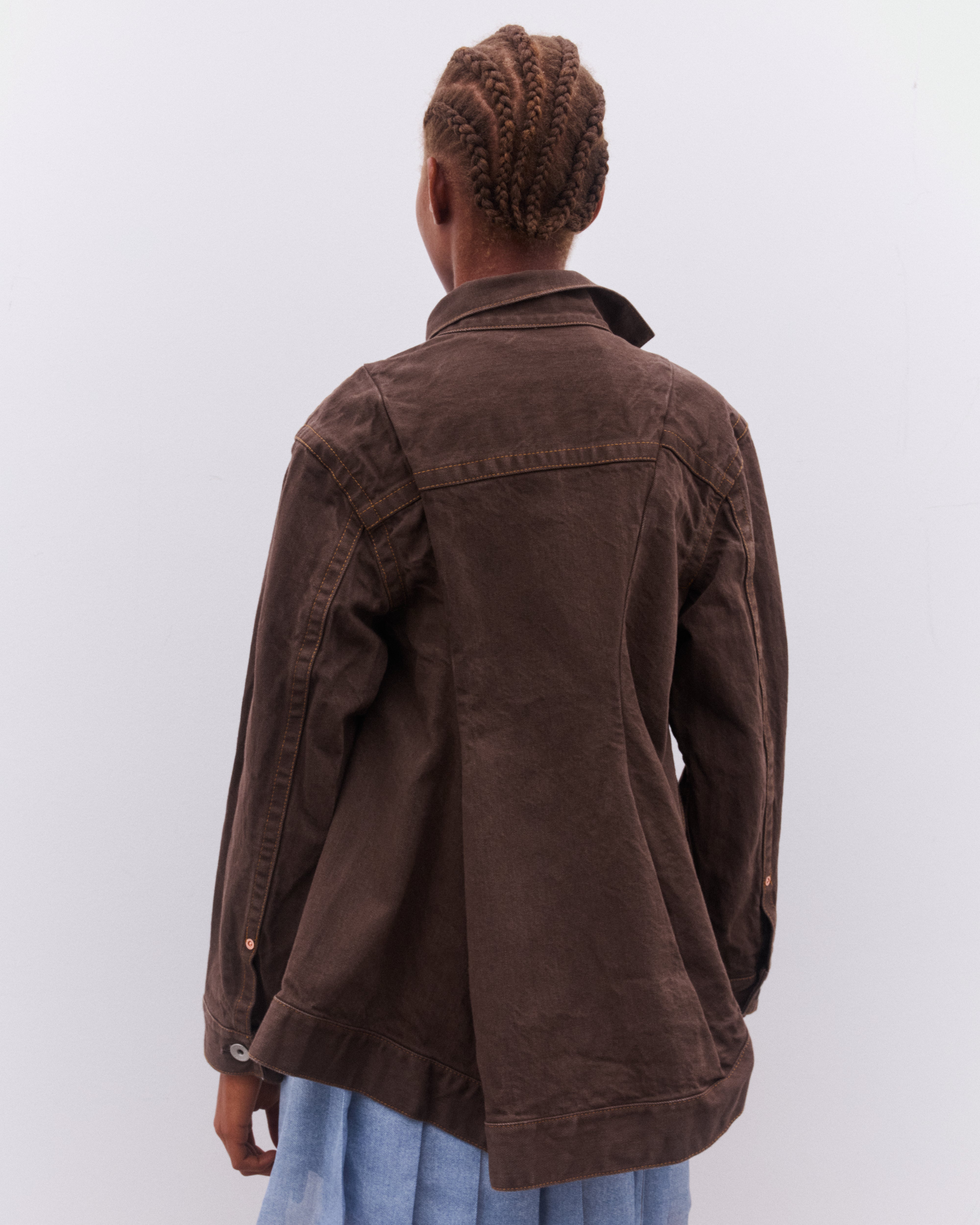 sacai: Women's Asymmetric Denim Jacket (Brown) | DSML E-SHOP