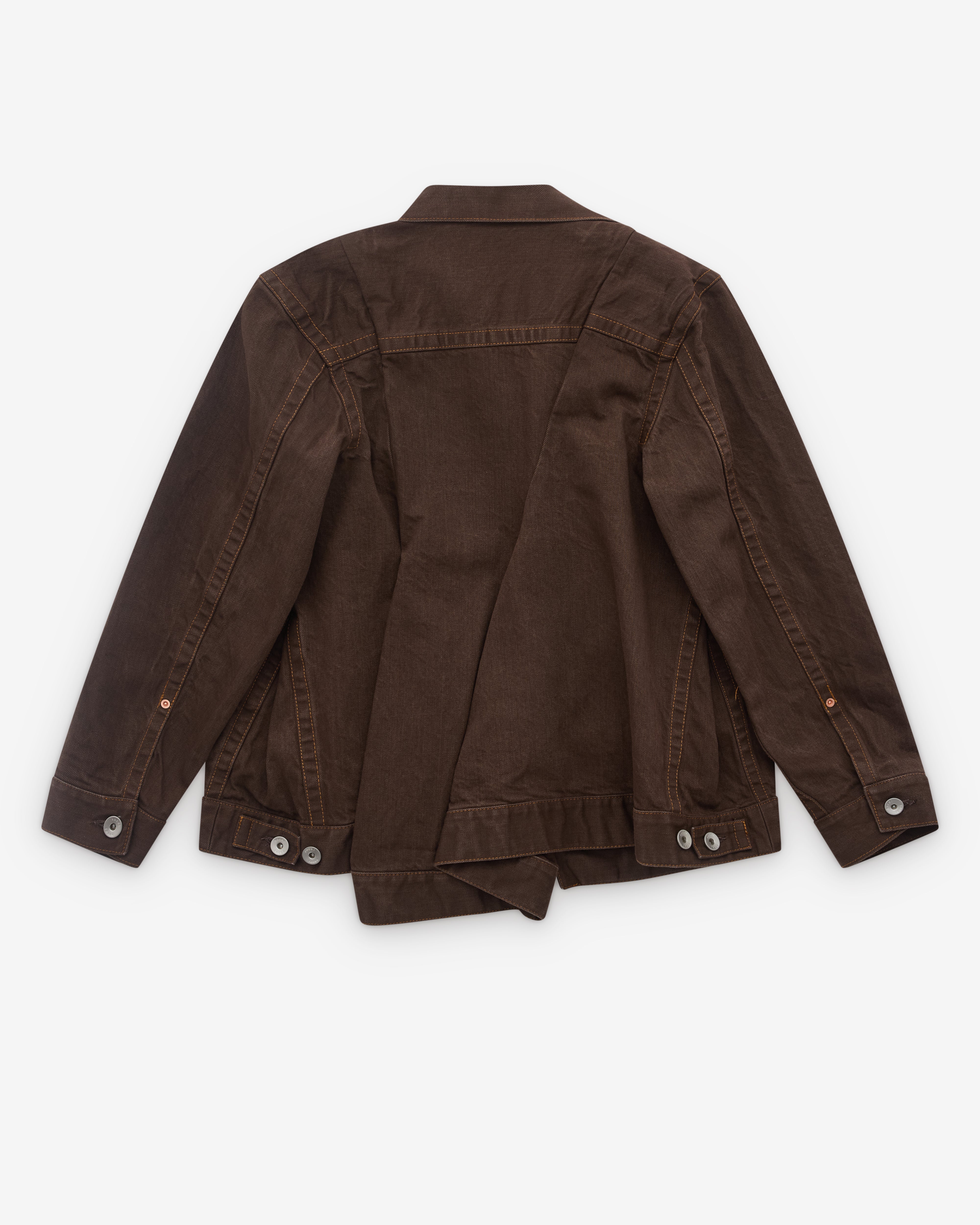 sacai: Women's Asymmetric Denim Jacket (Brown) | DSML E-SHOP