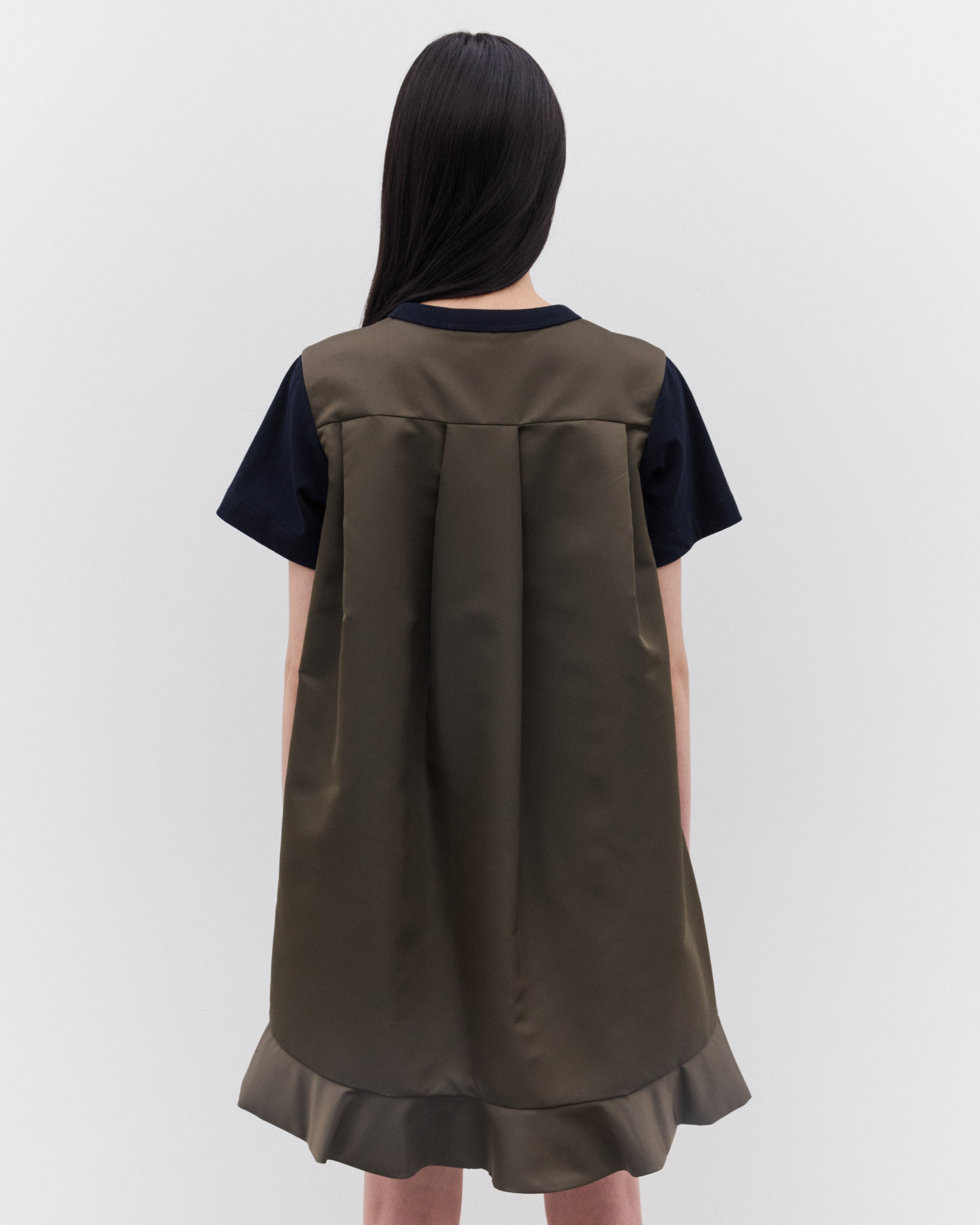 sacai: Women's Nylon Twill X Cotton Jersey Dress (Navy/Green