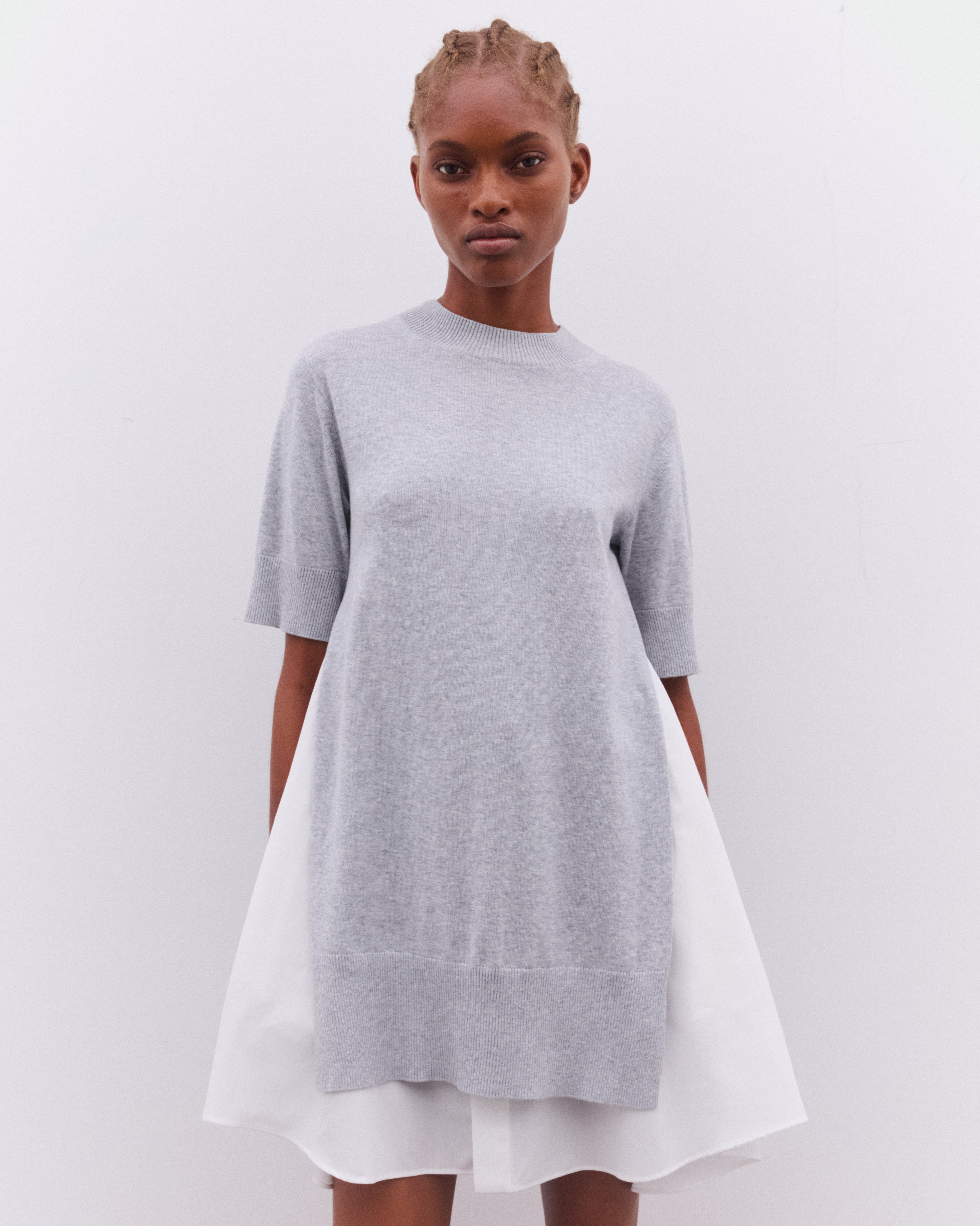 sacai: Women's Poplin And Knit Dress (White/Grey) | DSML E-SHOP
