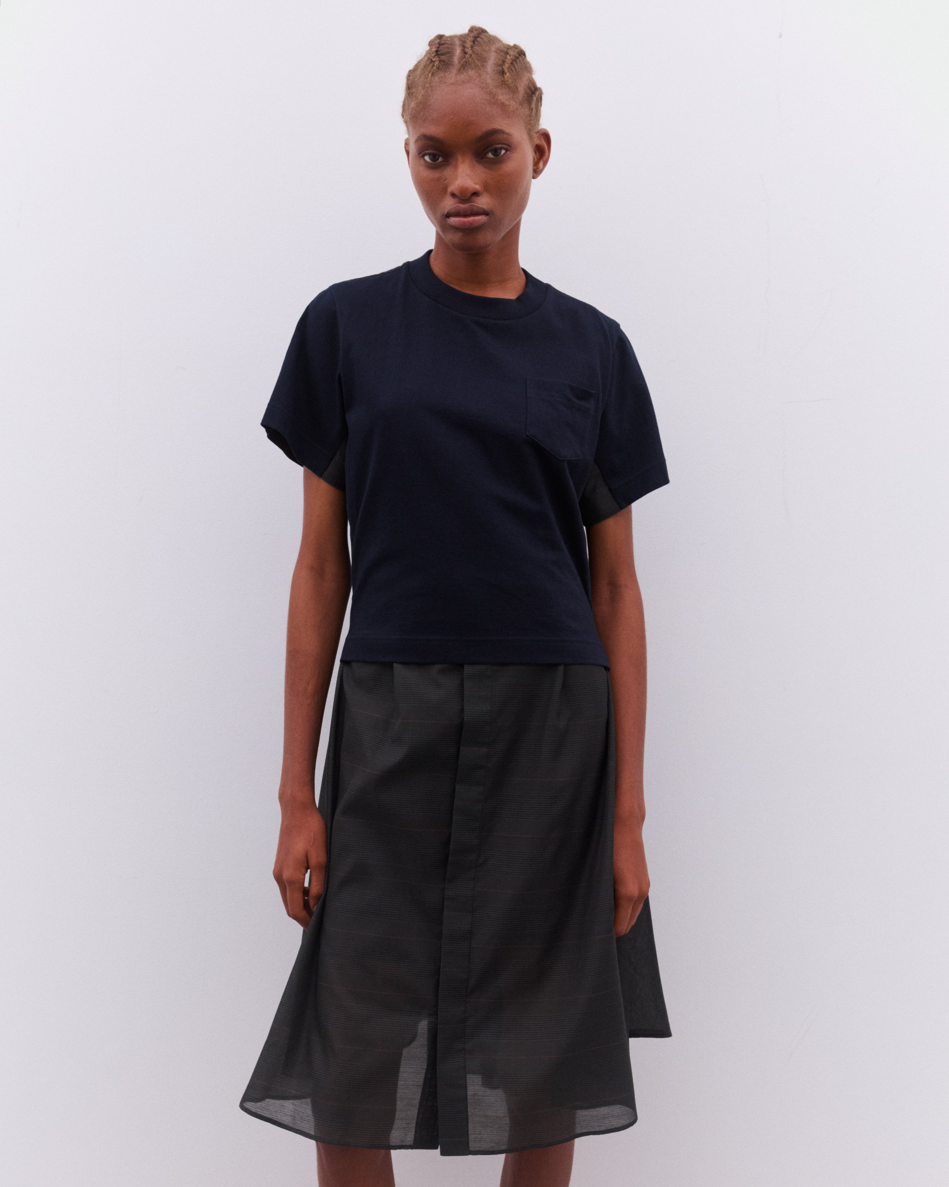 sacai: Women's Glen Check And Cotton Jersey Dress (Multi sacai: Women's Glen Check And Cotton Jersey Dress (Multi
