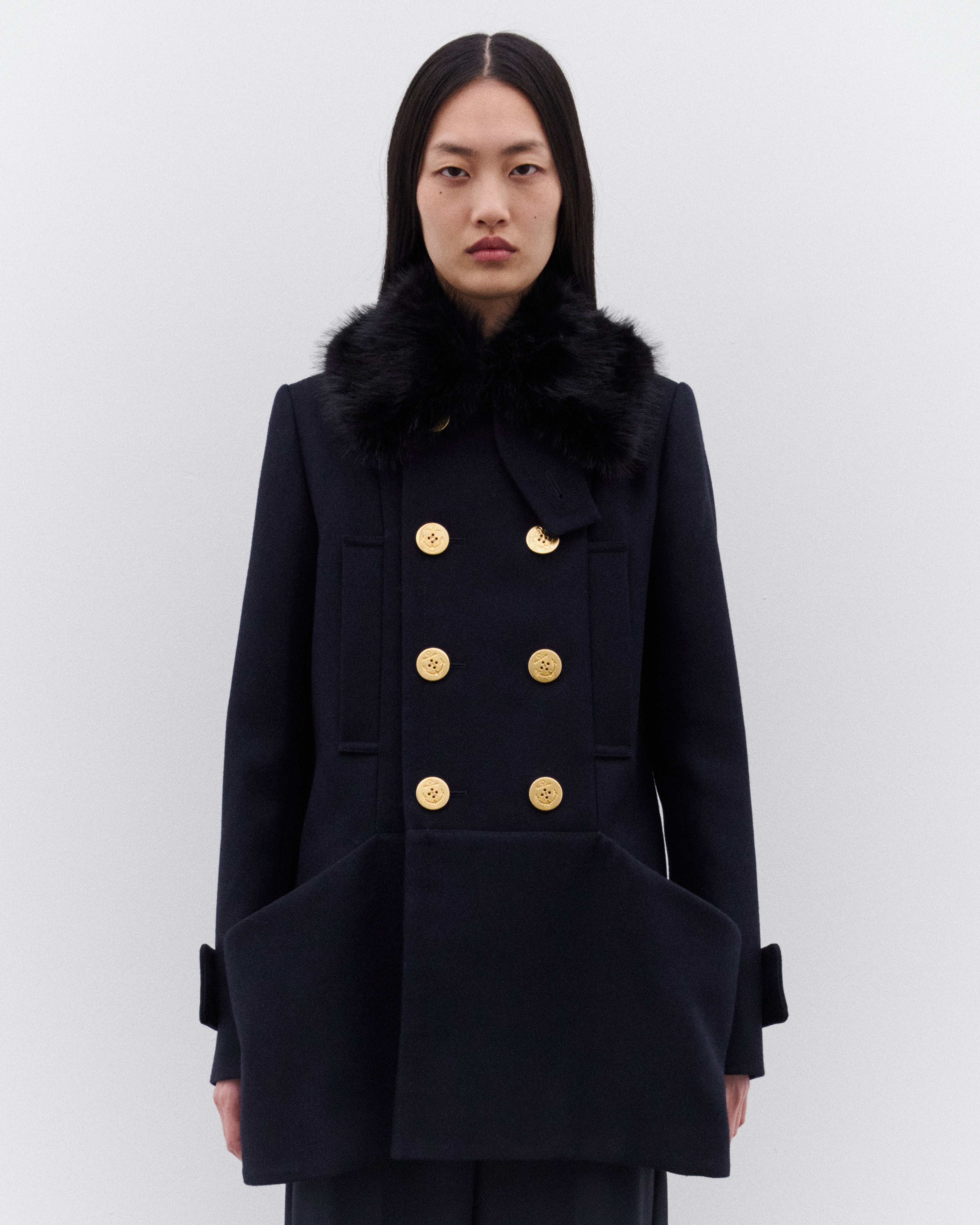 sacai: Women's Double-Faced Wool Melton Coat (Navy) | DSML E-SHOP