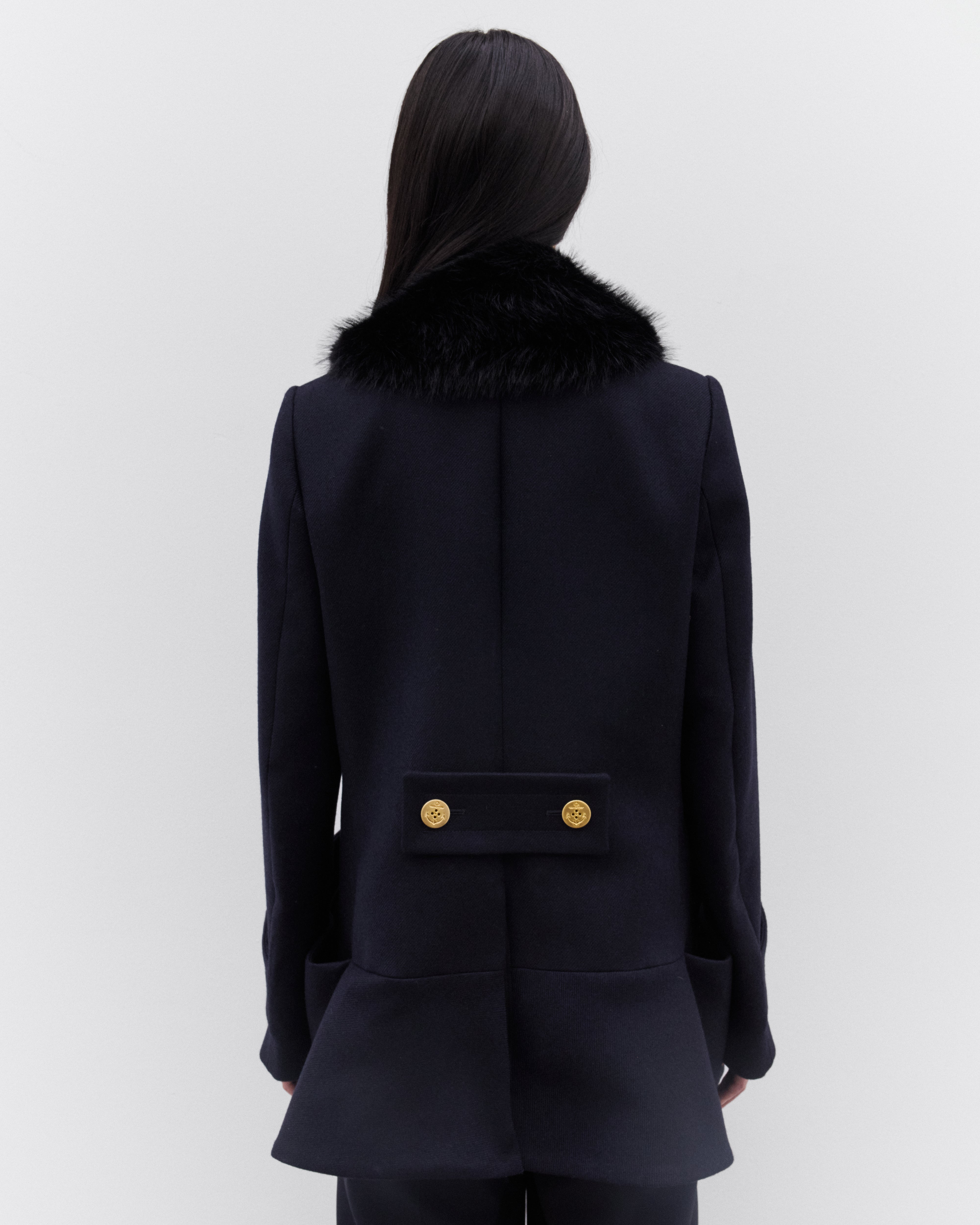 sacai: Women's Double-Faced Wool Melton Coat (Navy) | DSML E-SHOP