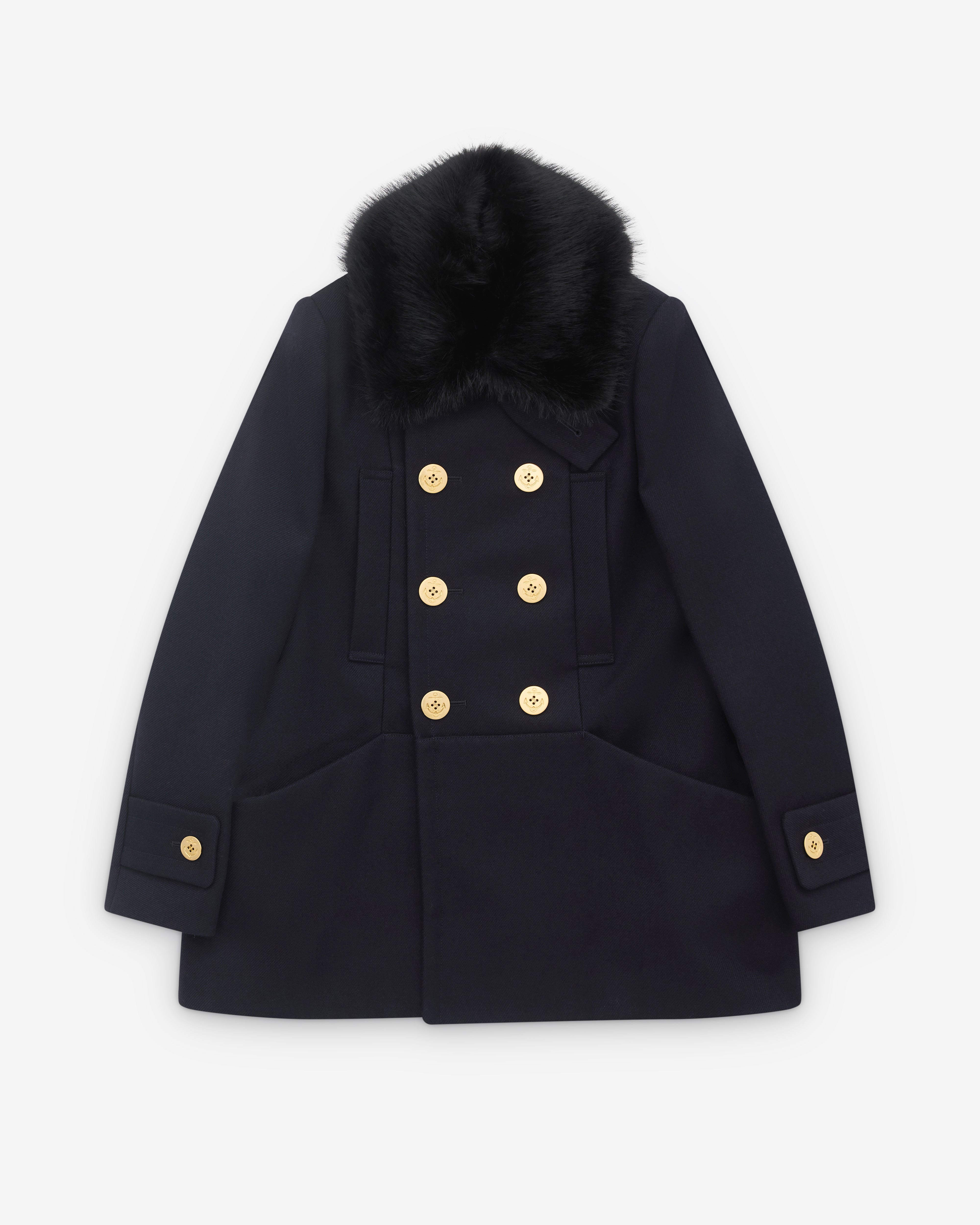 sacai: Women's Double-Faced Wool Melton Coat (Navy) | DSML E-SHOP