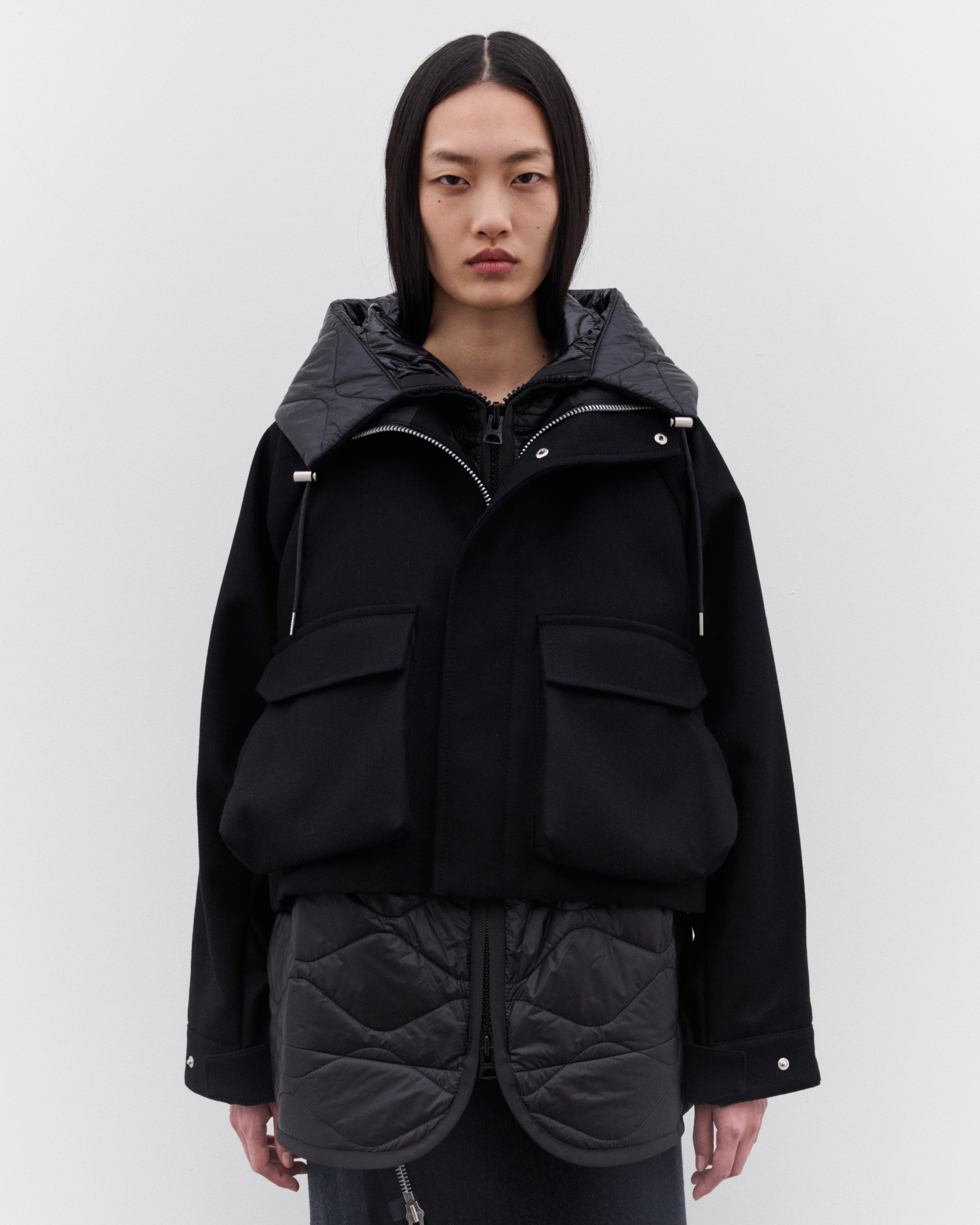 sacai: Women's Layered Jacket (Black) | DSML E-SHOP