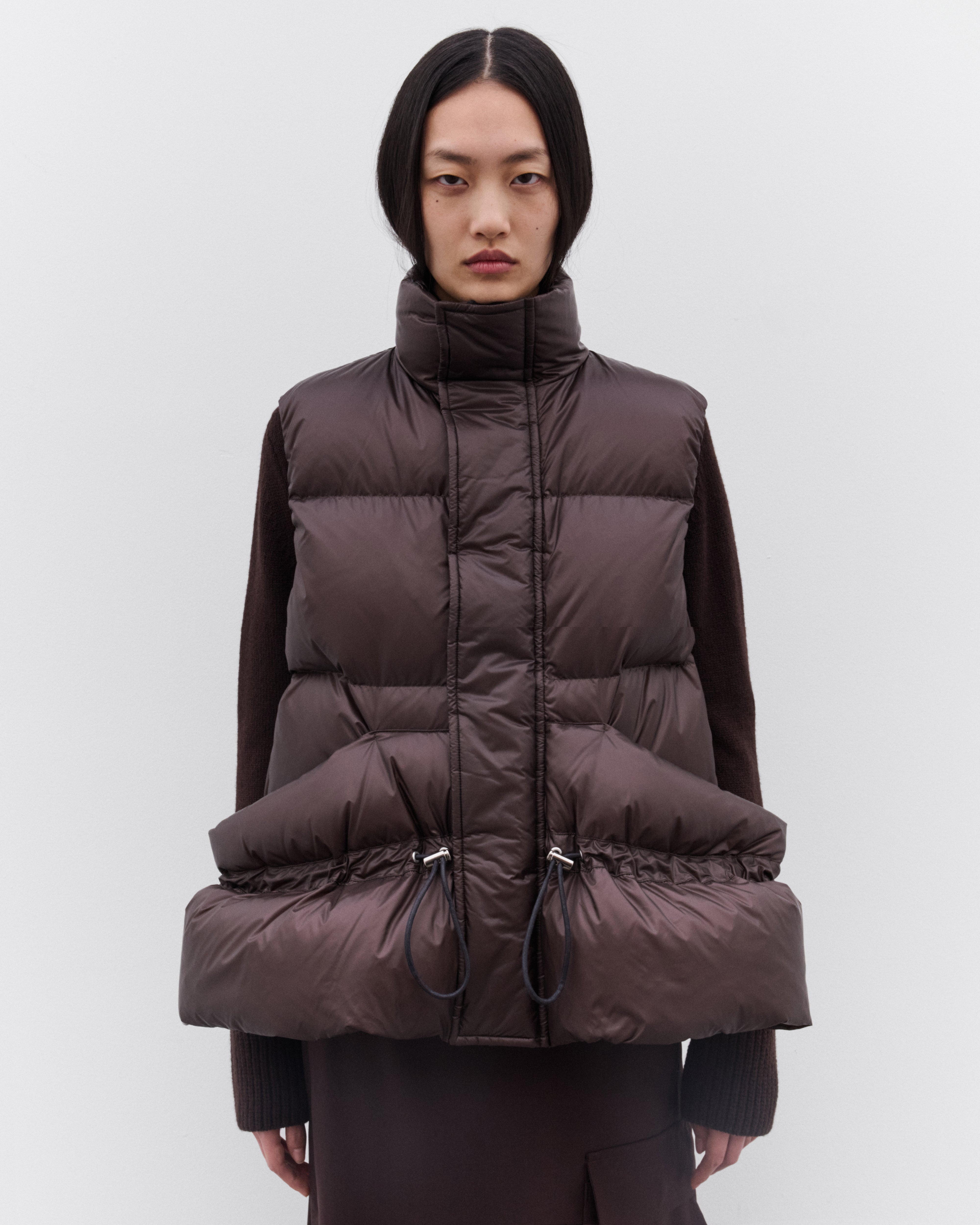 sacai: Women's Puffer Vest (Brown) | DSML E-SHOP
