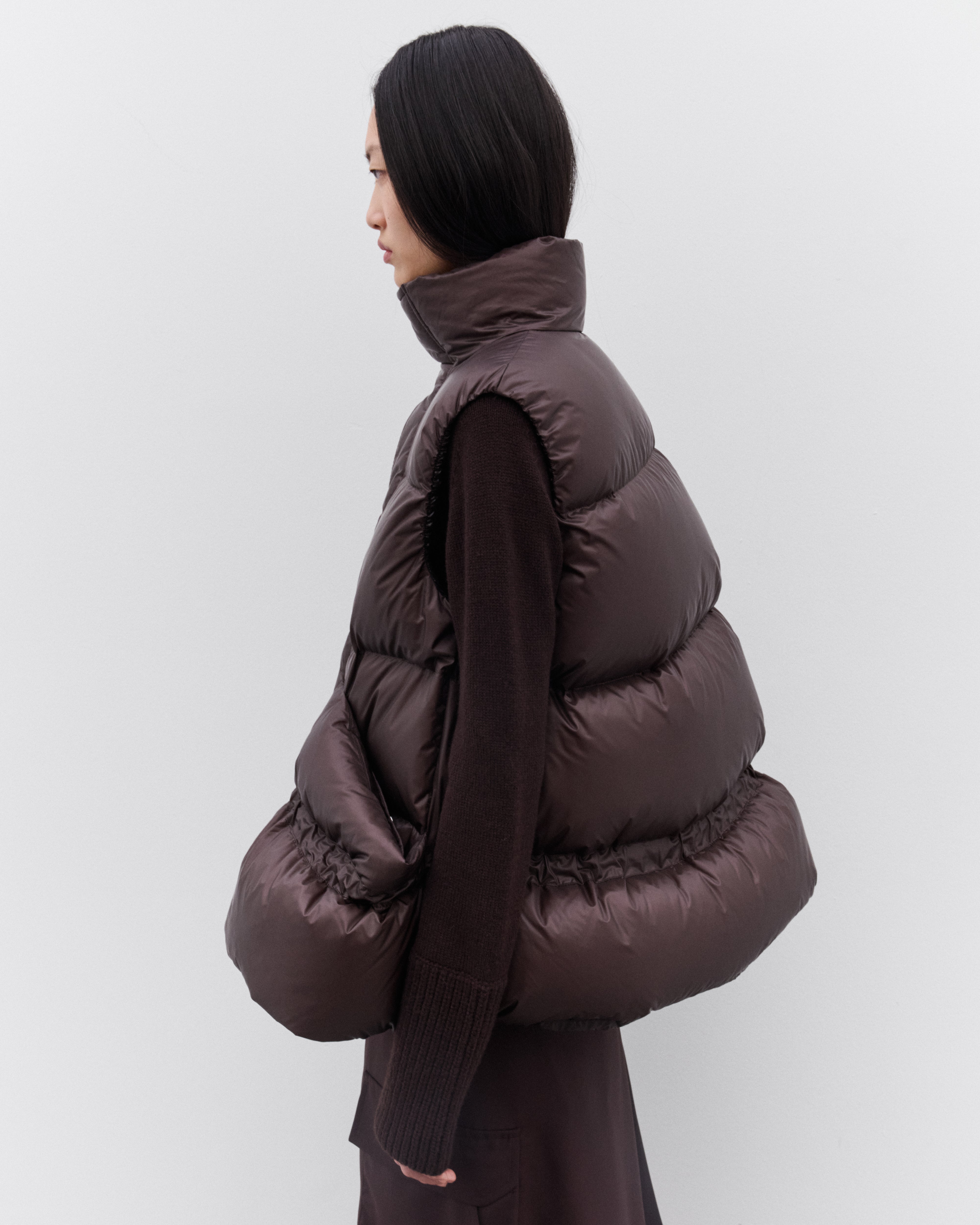 sacai: Women's Puffer Vest (Brown) | DSML E-SHOP
