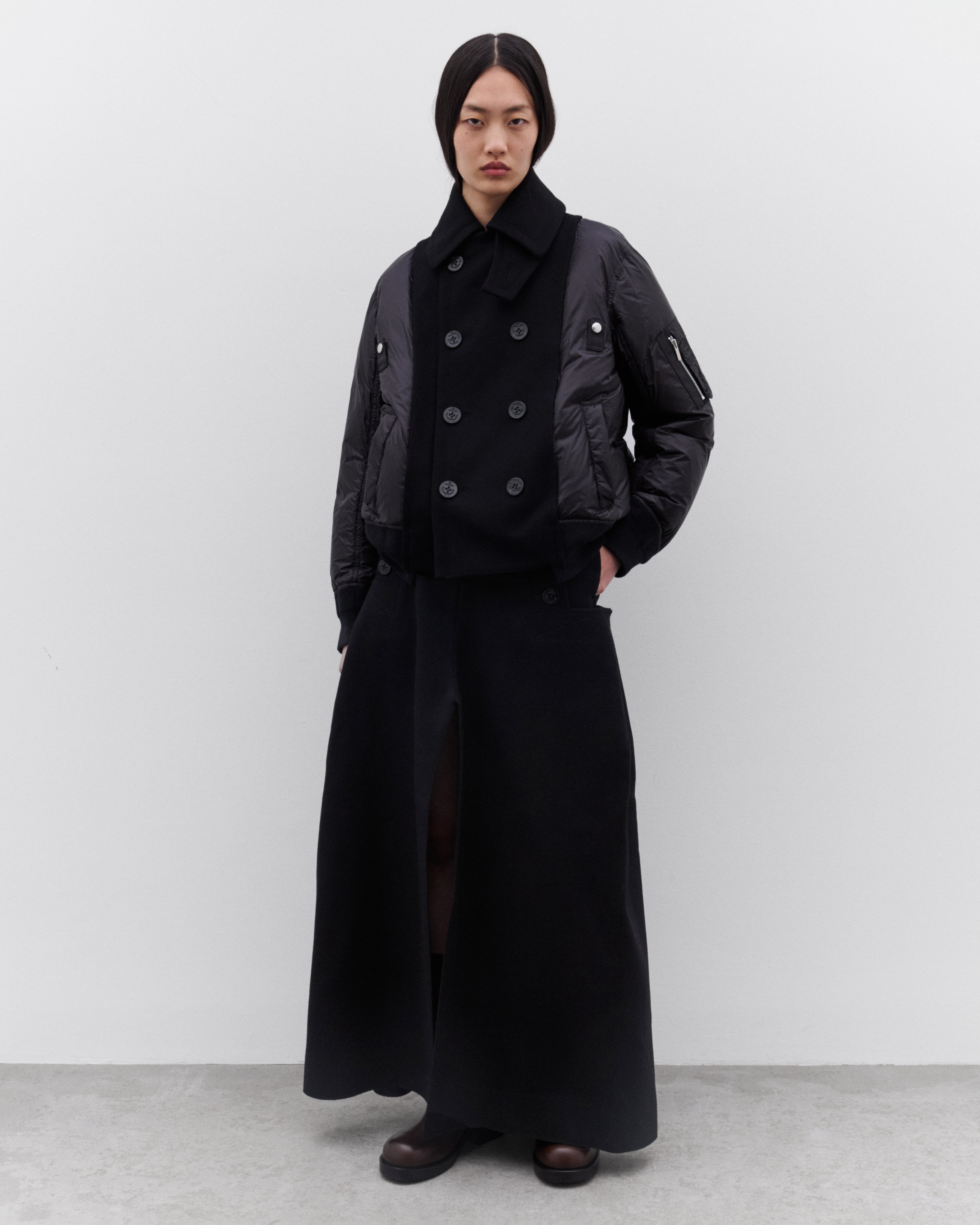 sacai: Women's Voluminous Wool Skirt (Black) | DSML E-SHOP