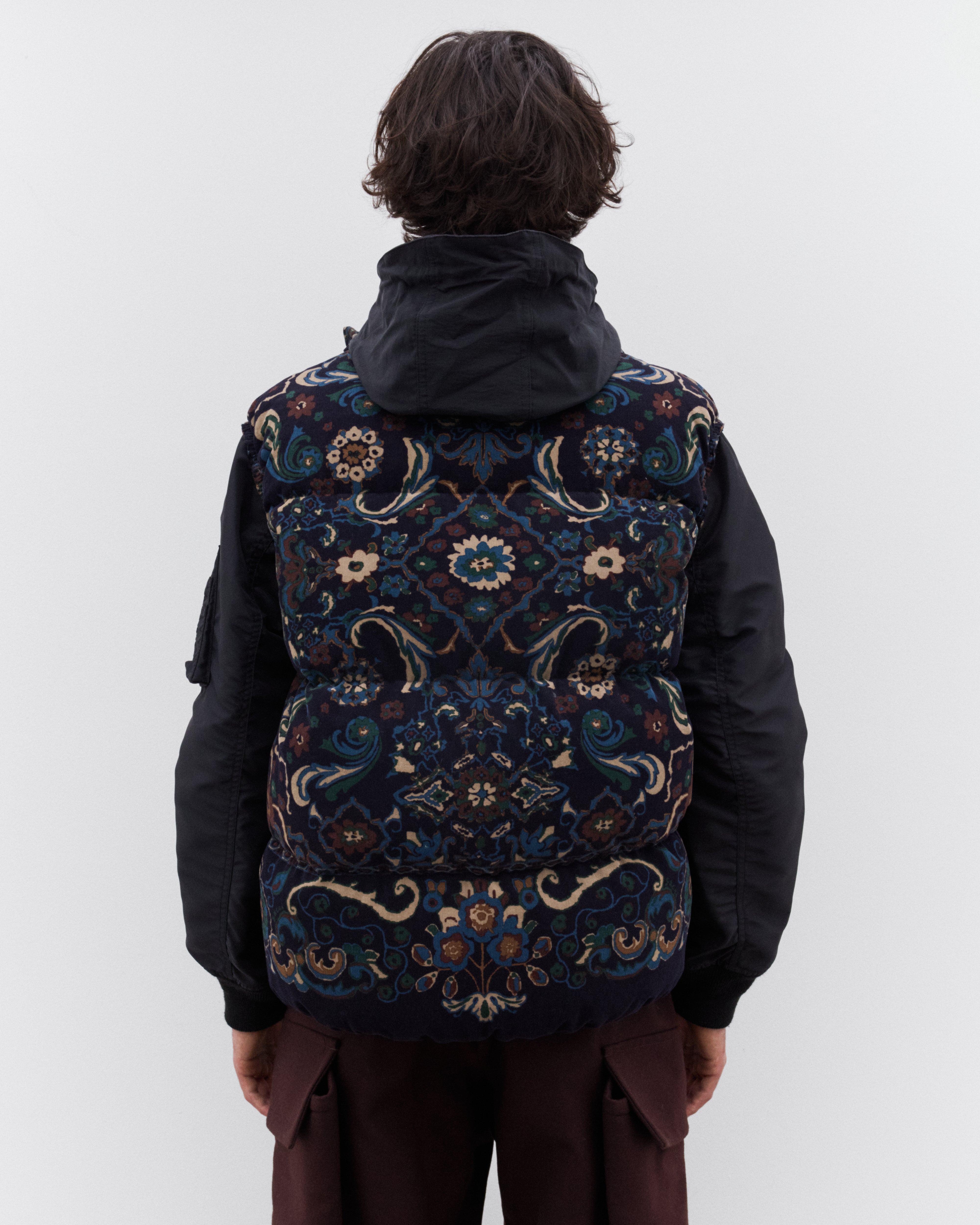 sacai: Men's Floral Print Corduroy Vest (Navy) | DSML E-SHOP
