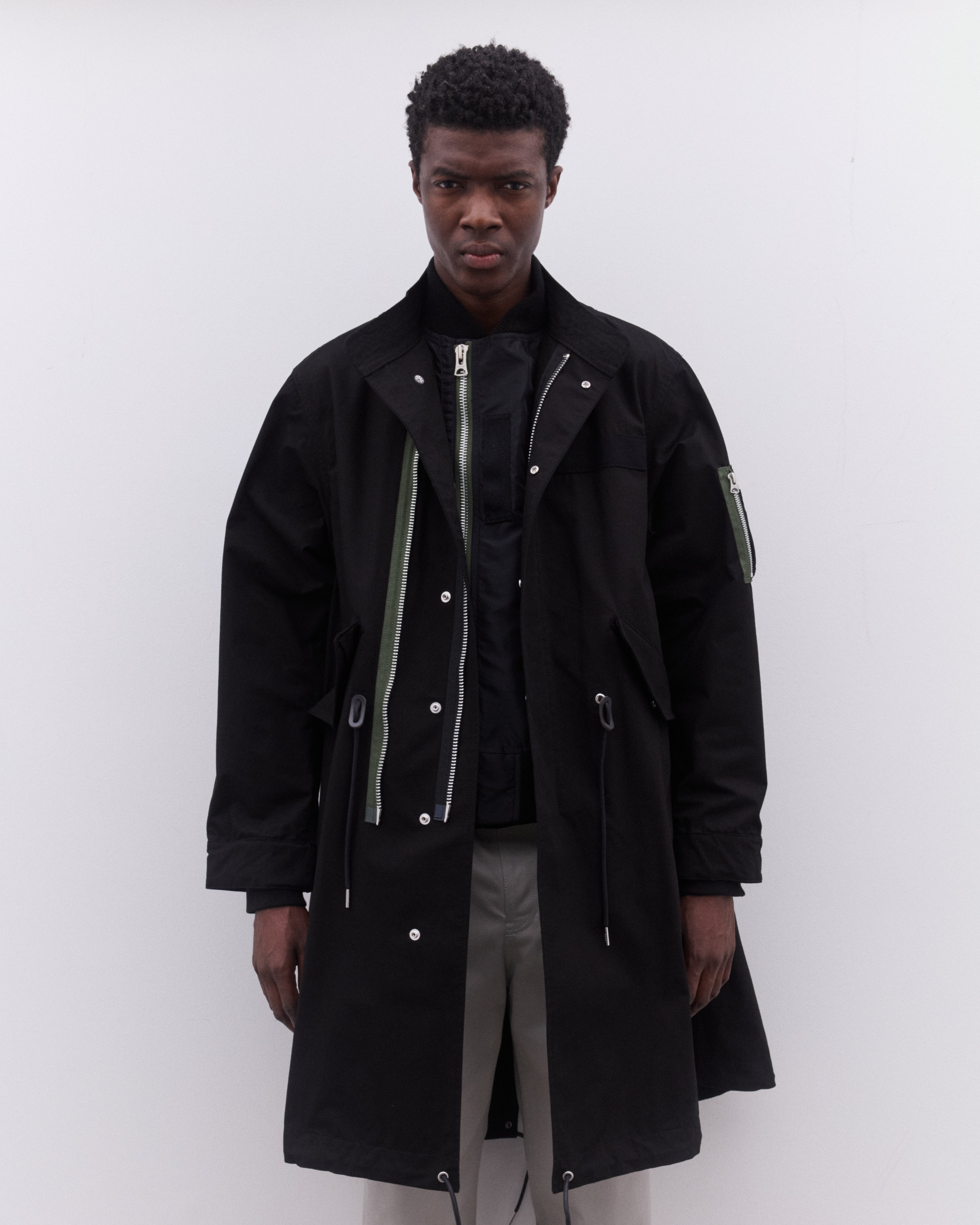 sacai: Men's Ripstop Fishtail Parka (Black) | DSML E-SHOP