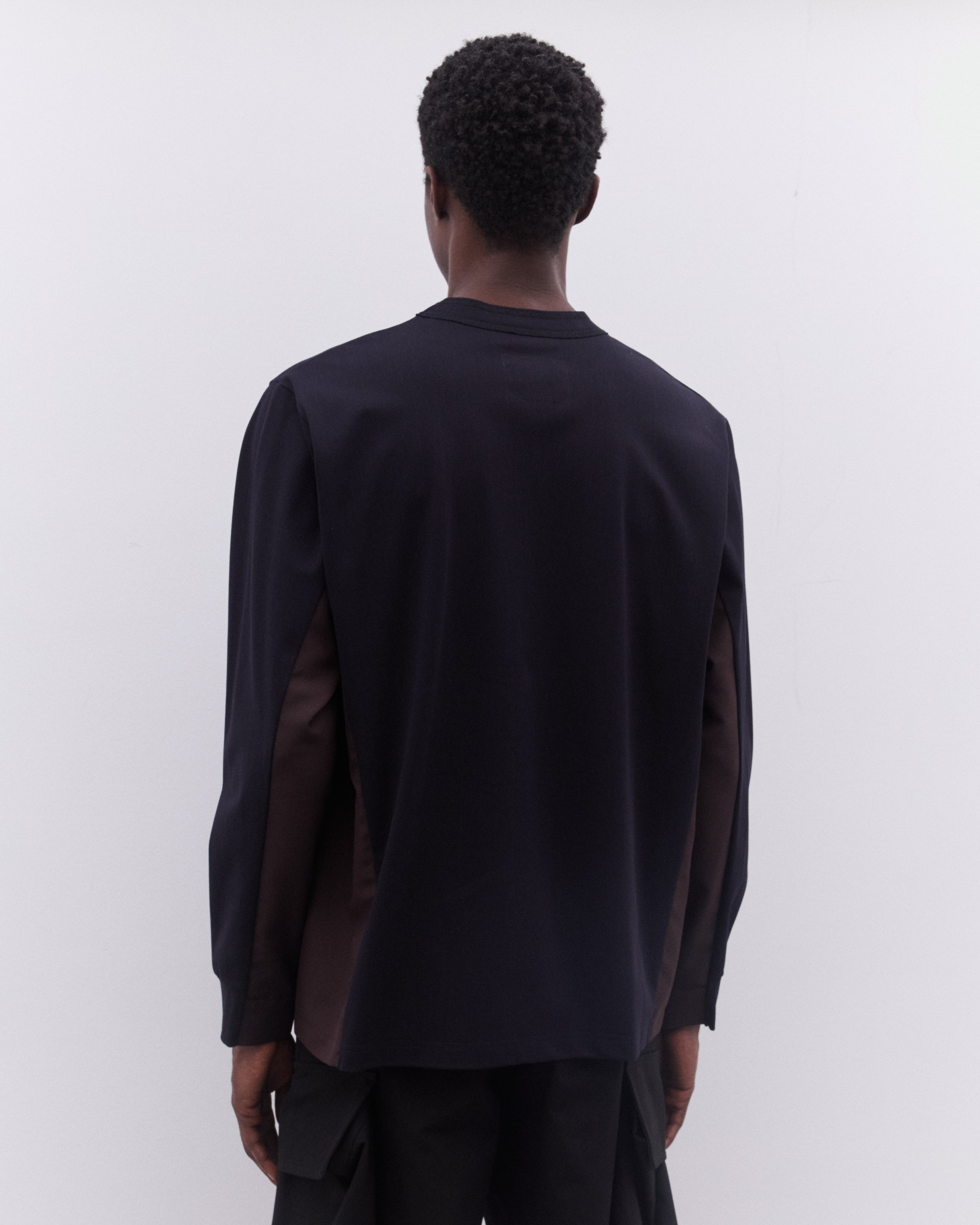 sacai: Men's Panelled Long Sleeve T-Shirt (Black/Brown) | DSML E-SHOP