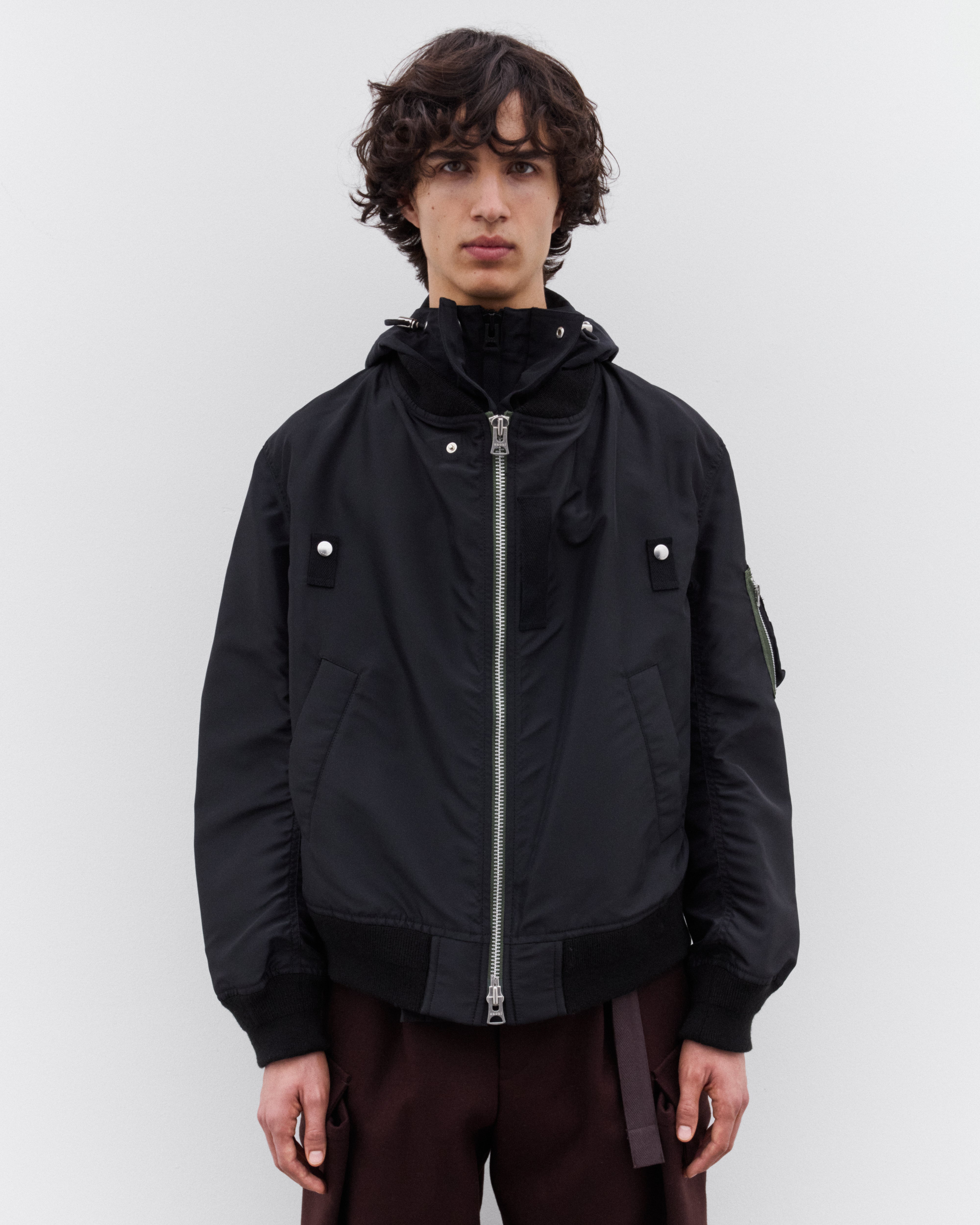 sacai: Men's Nylon Twill X Grosgrain Jacket (Black) | DSML E-SHOP