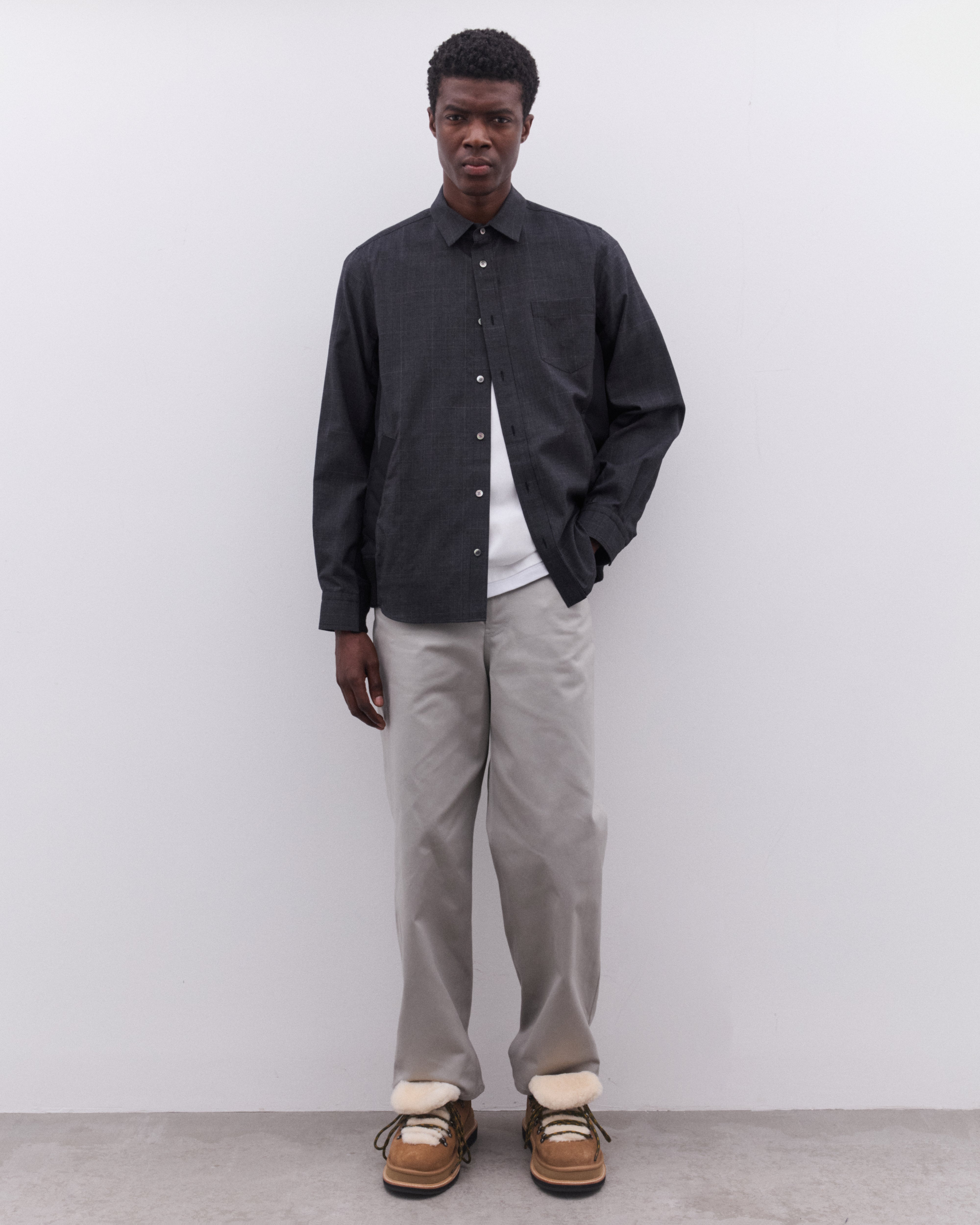 sacai: Men's Glen Check Shirt (Grey/Black) | DSML E-SHOP