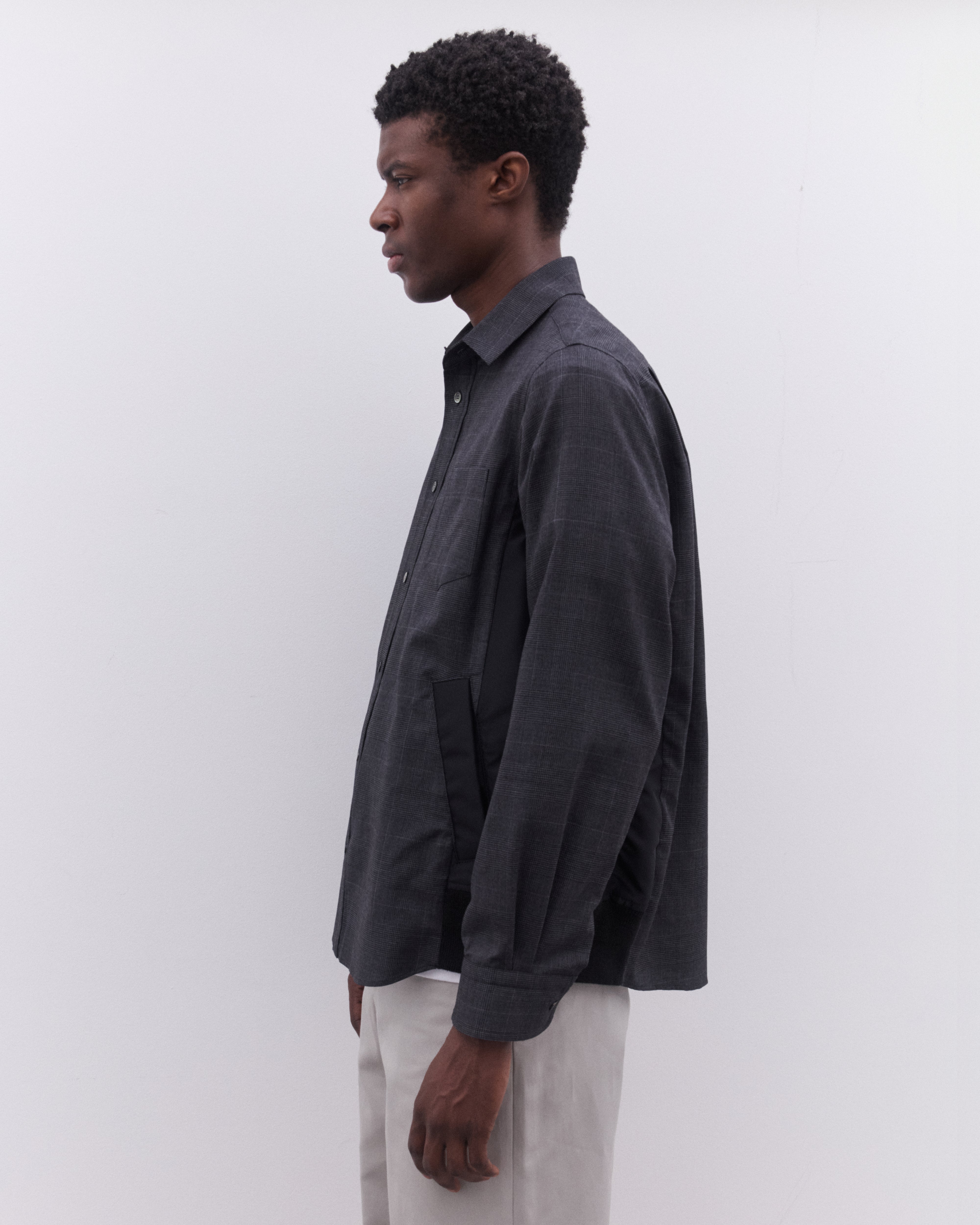 sacai: Men's Glen Check Shirt (Grey/Black) | DSML E-SHOP