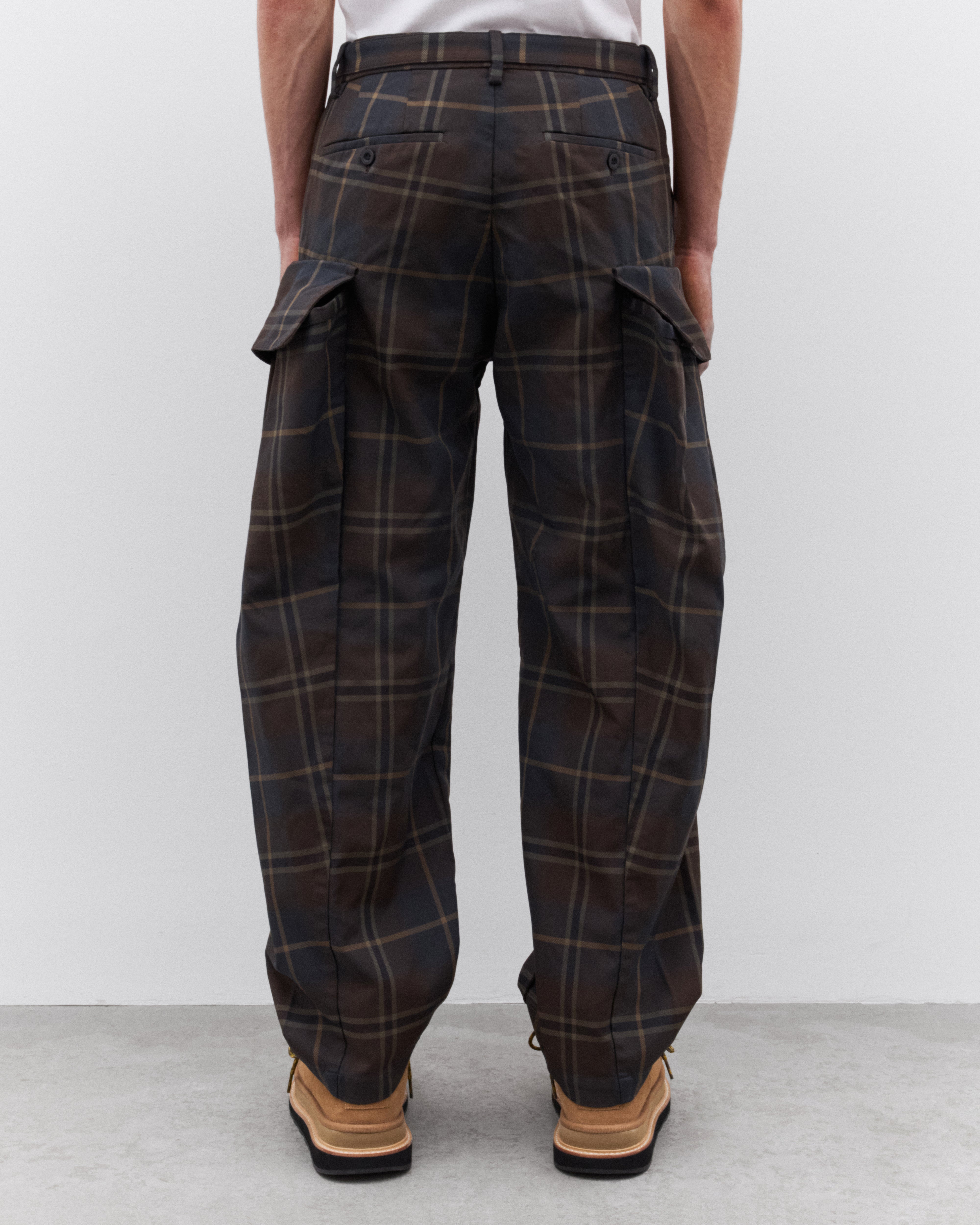 sacai: Men's Plaid Pants (Brown Plaid) | DSML E-SHOP