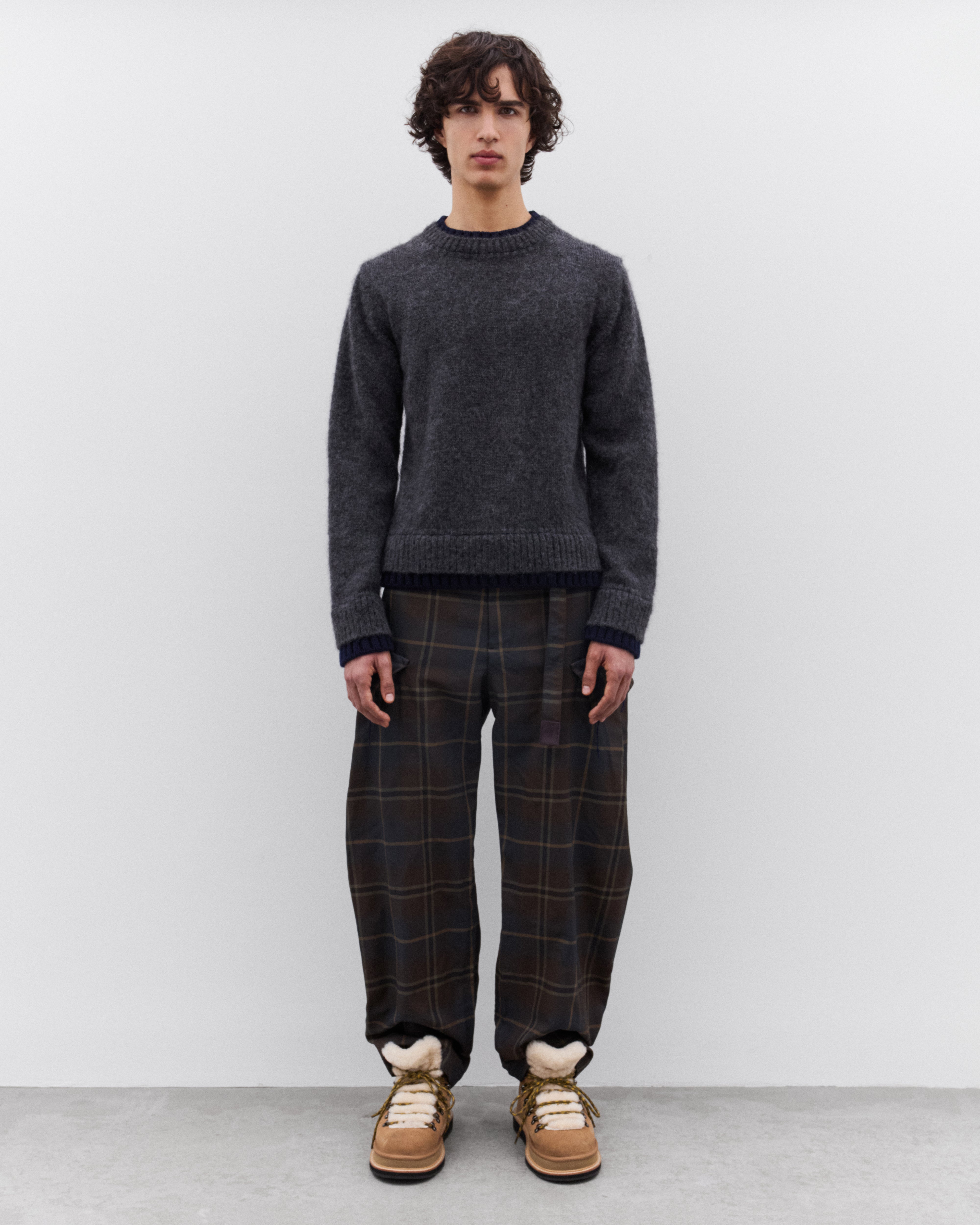 sacai: Men's Plaid Pants (Brown Plaid) | DSML E-SHOP