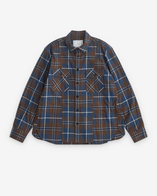 sacai - Men’s Plaid Flannel Shirt - (Brown)