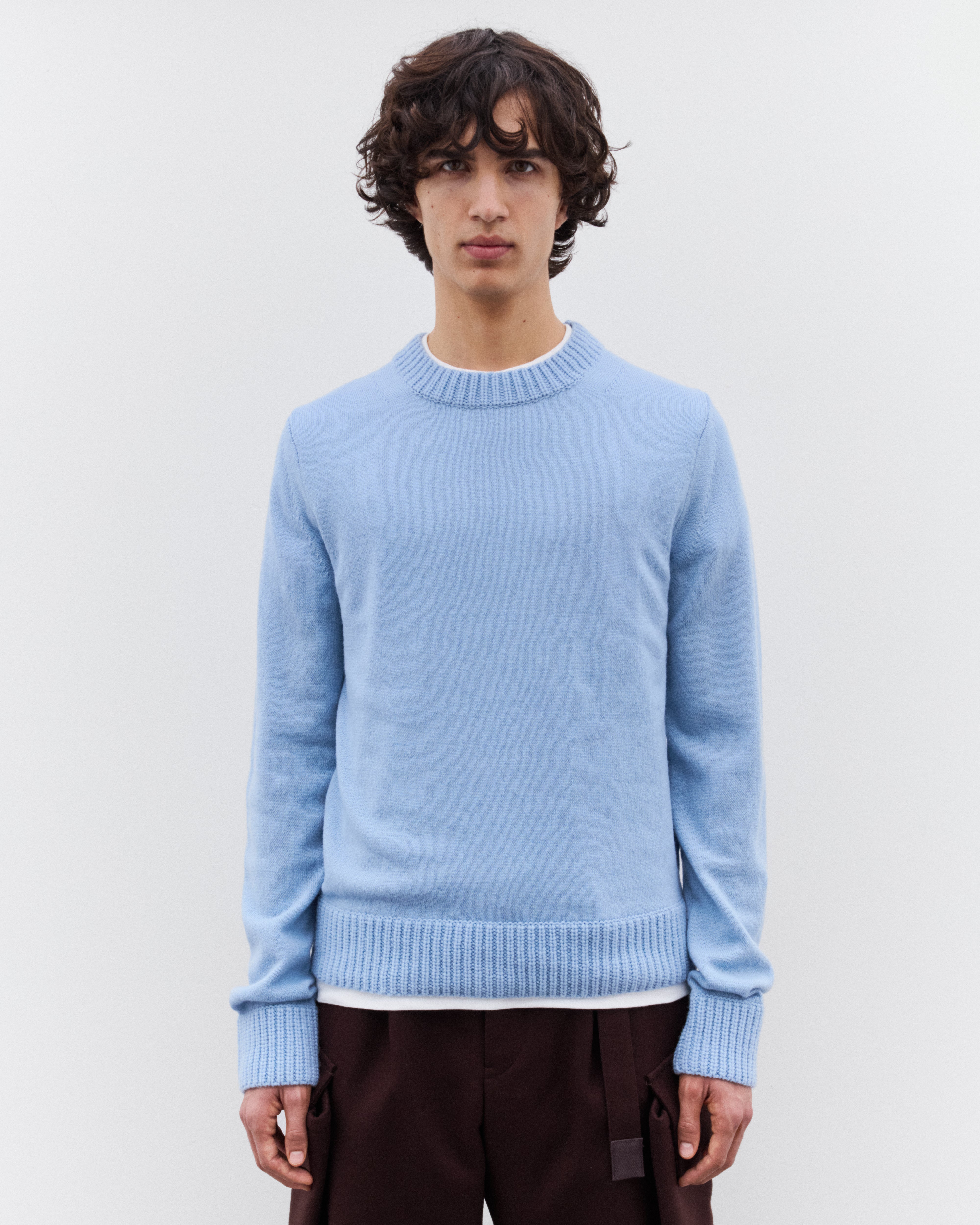 sacai: Men's Wool Knit Pullover (Light Blue) | DSML E-SHOP