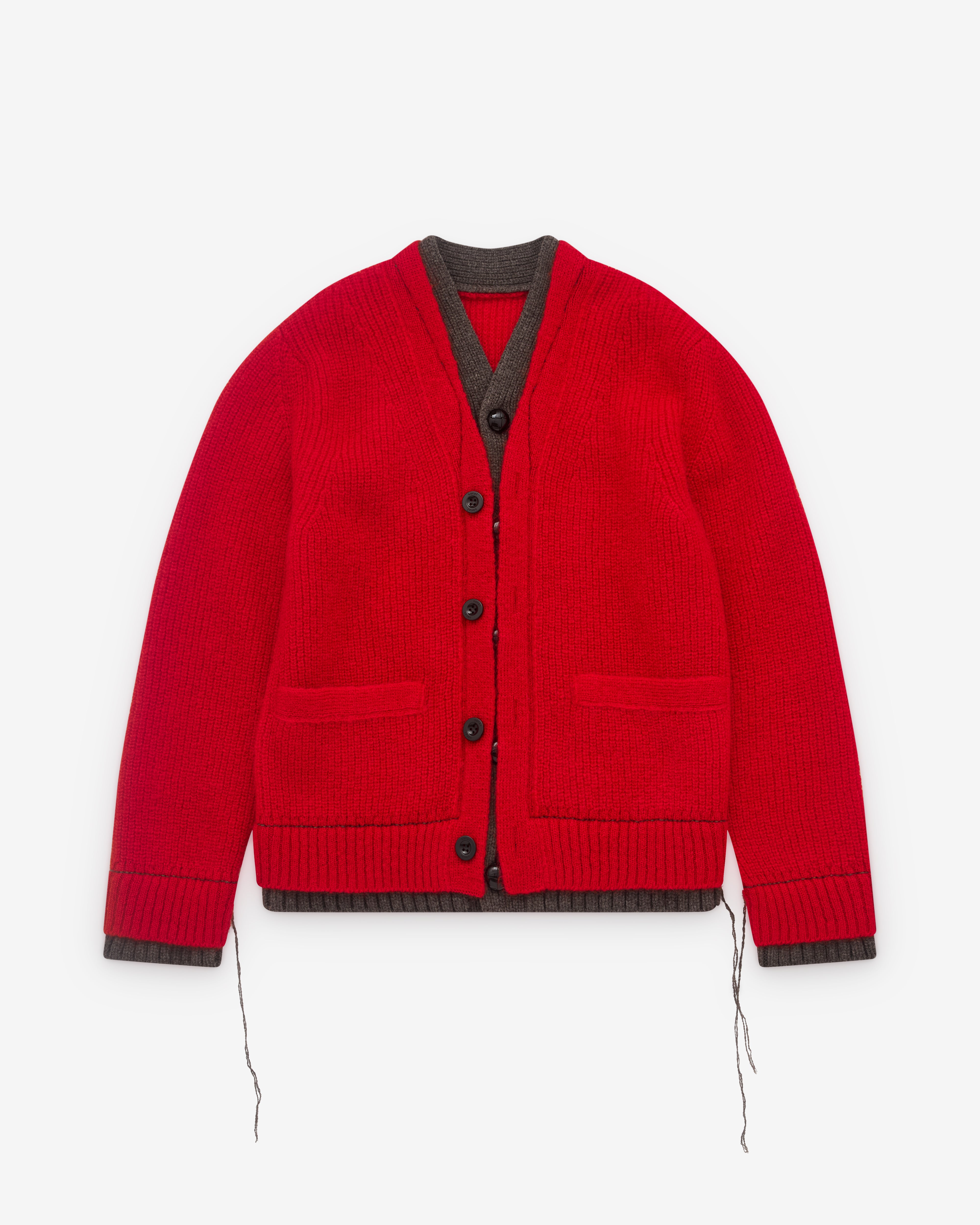 sacai: Men's Wool Knit Cardigan (Red) | DSML E-SHOP