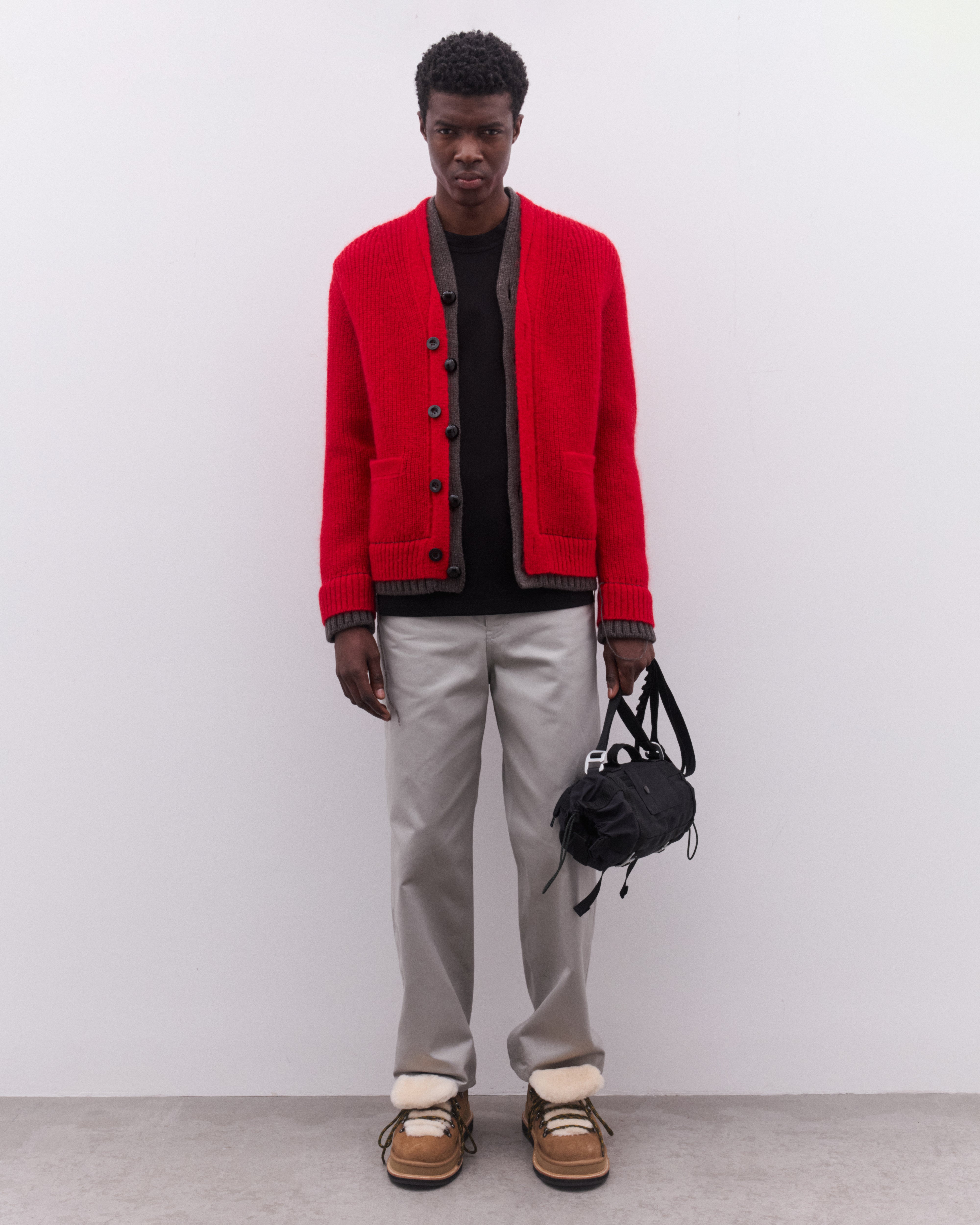 sacai: Men's Wool Knit Cardigan (Red) | DSML E-SHOP