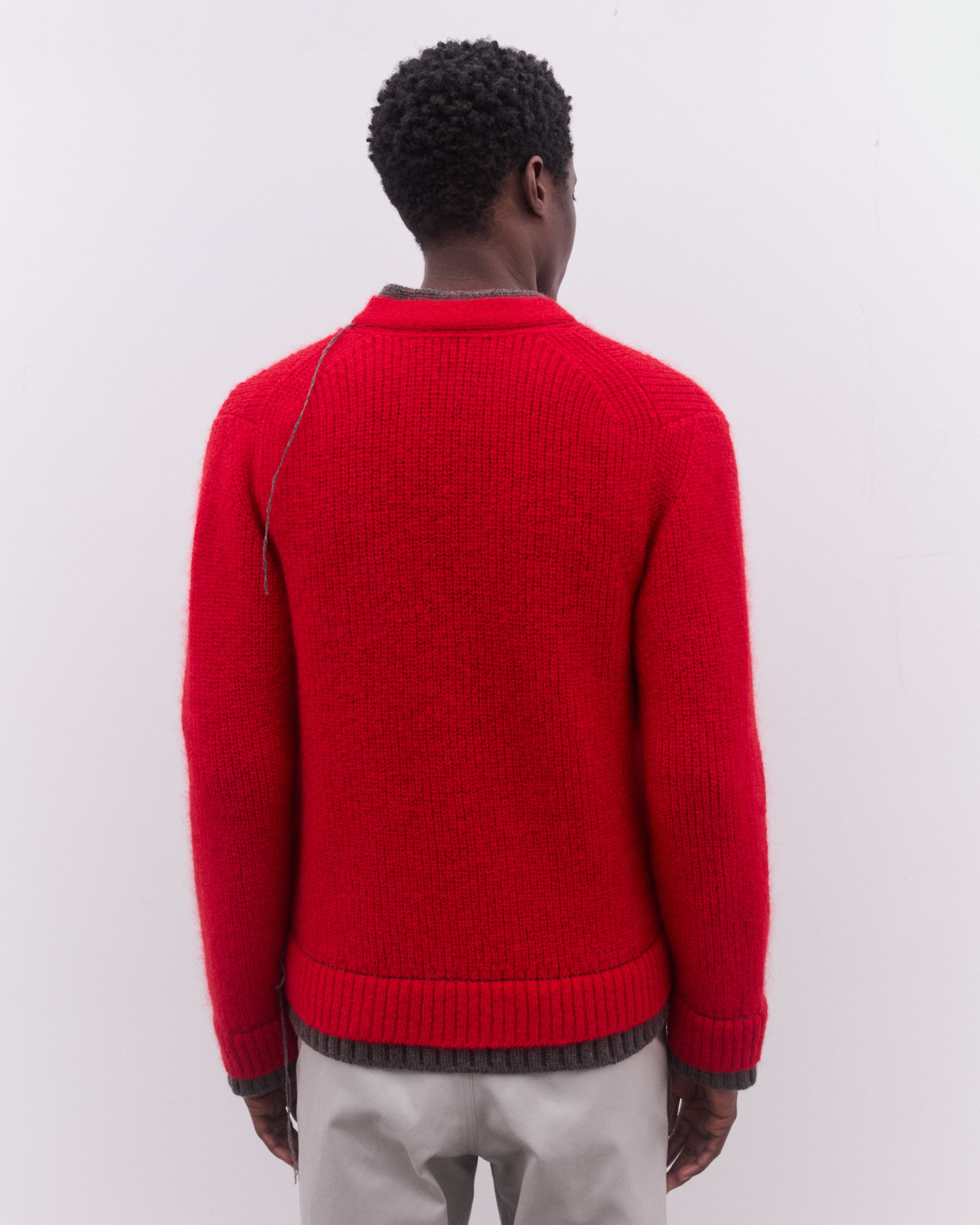 sacai: Men's Wool Knit Cardigan (Red) | DSML E-SHOP
