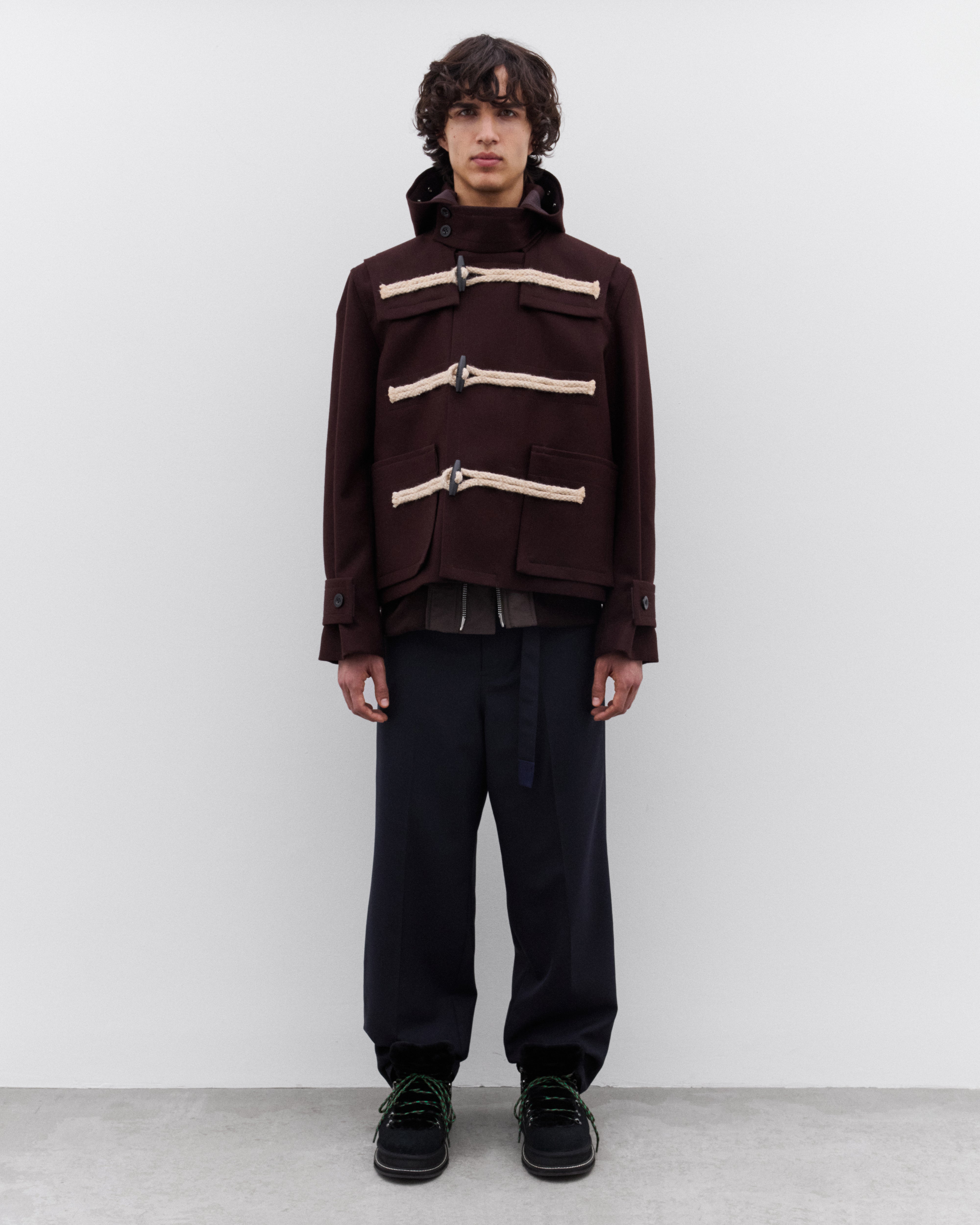 sacai: Men's Wool Melton Jacket (Dark Red) | DSML E-SHOP