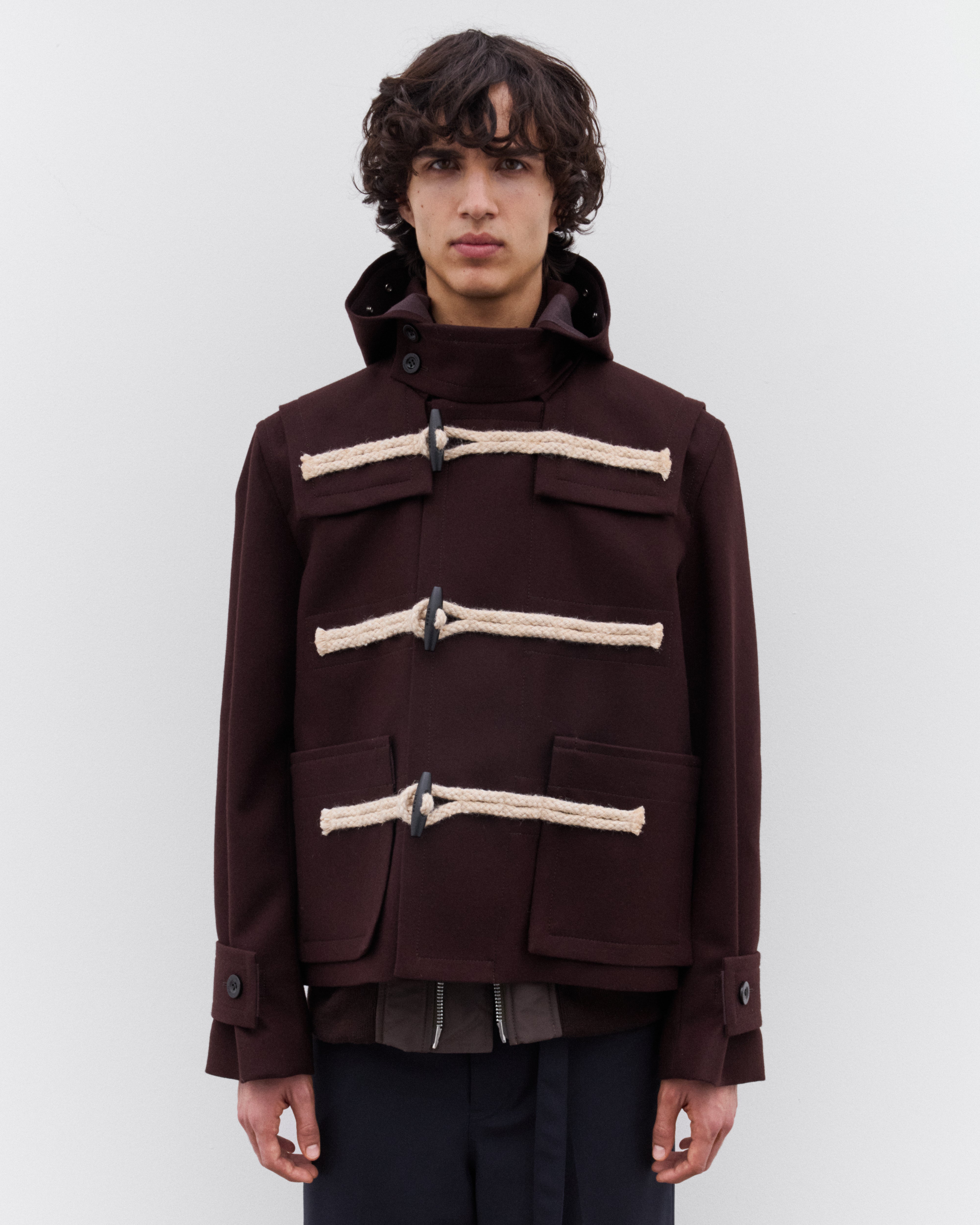 sacai: Men's Wool Melton Jacket (Dark Red) | DSML E-SHOP