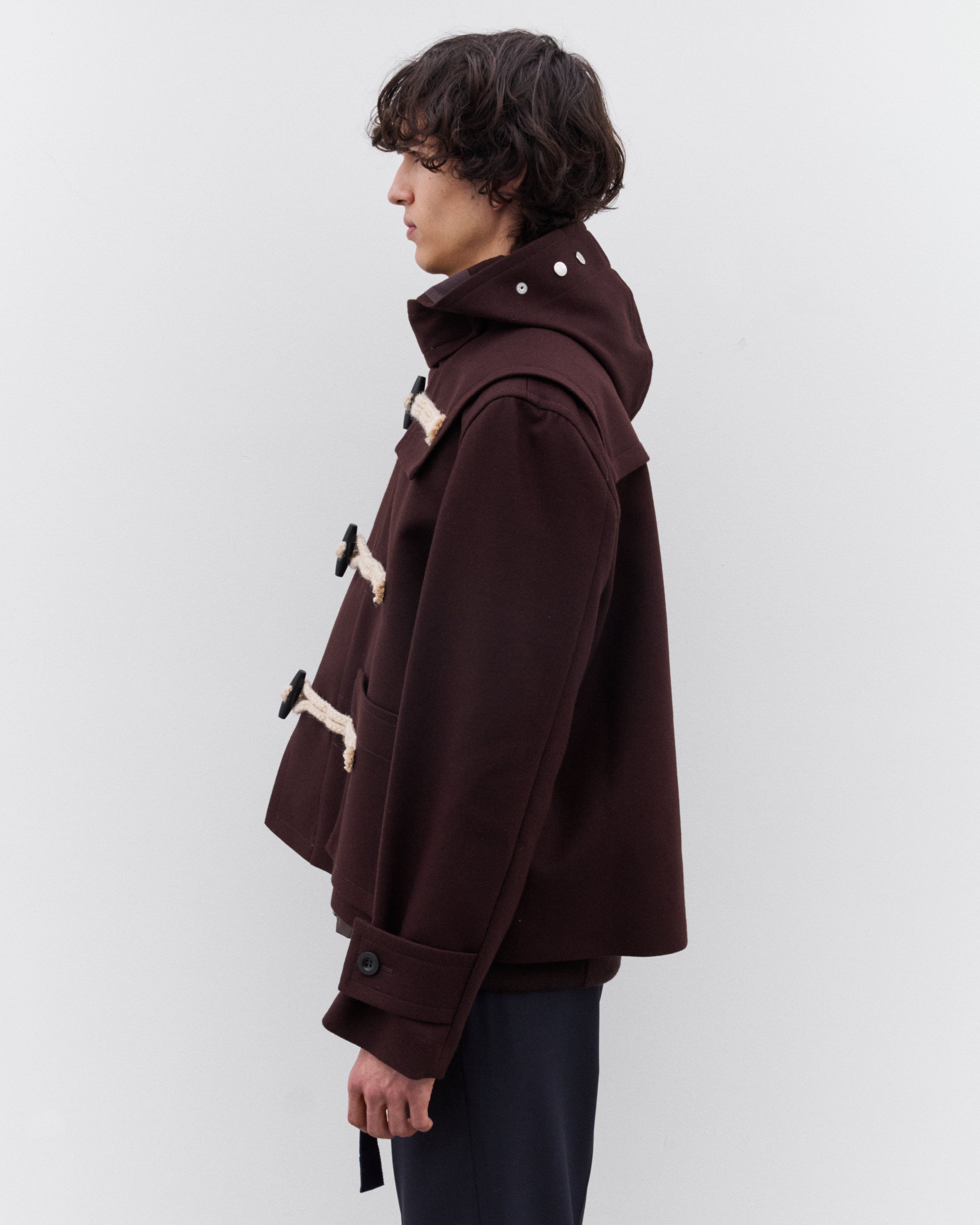 sacai: Men's Wool Melton Jacket (Dark Red) | DSML E-SHOP