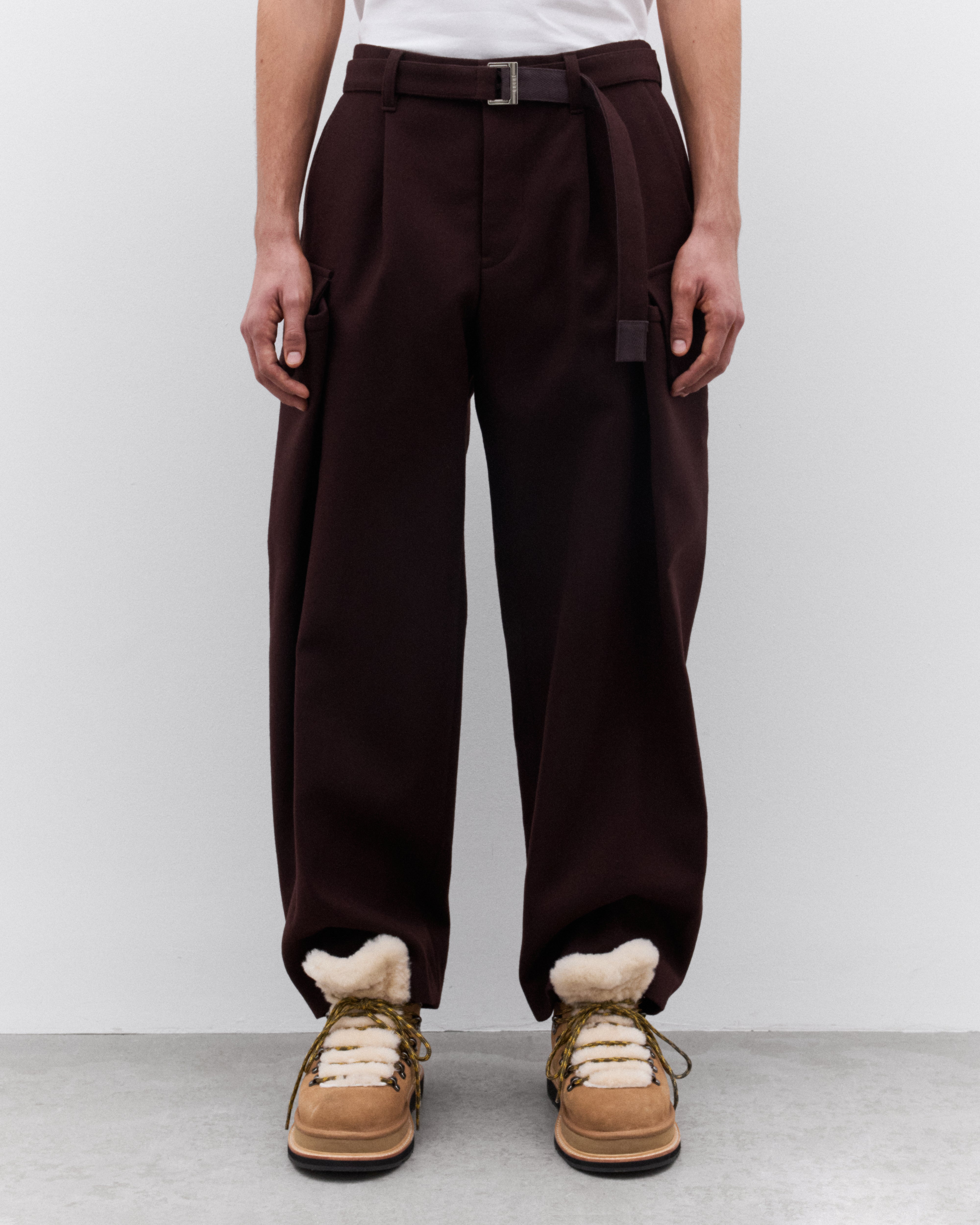 Sacai Wool Melton Pants ボルドー sacai: Men's Wool Melton Pants (Burgundy) | DSML E-SHOP