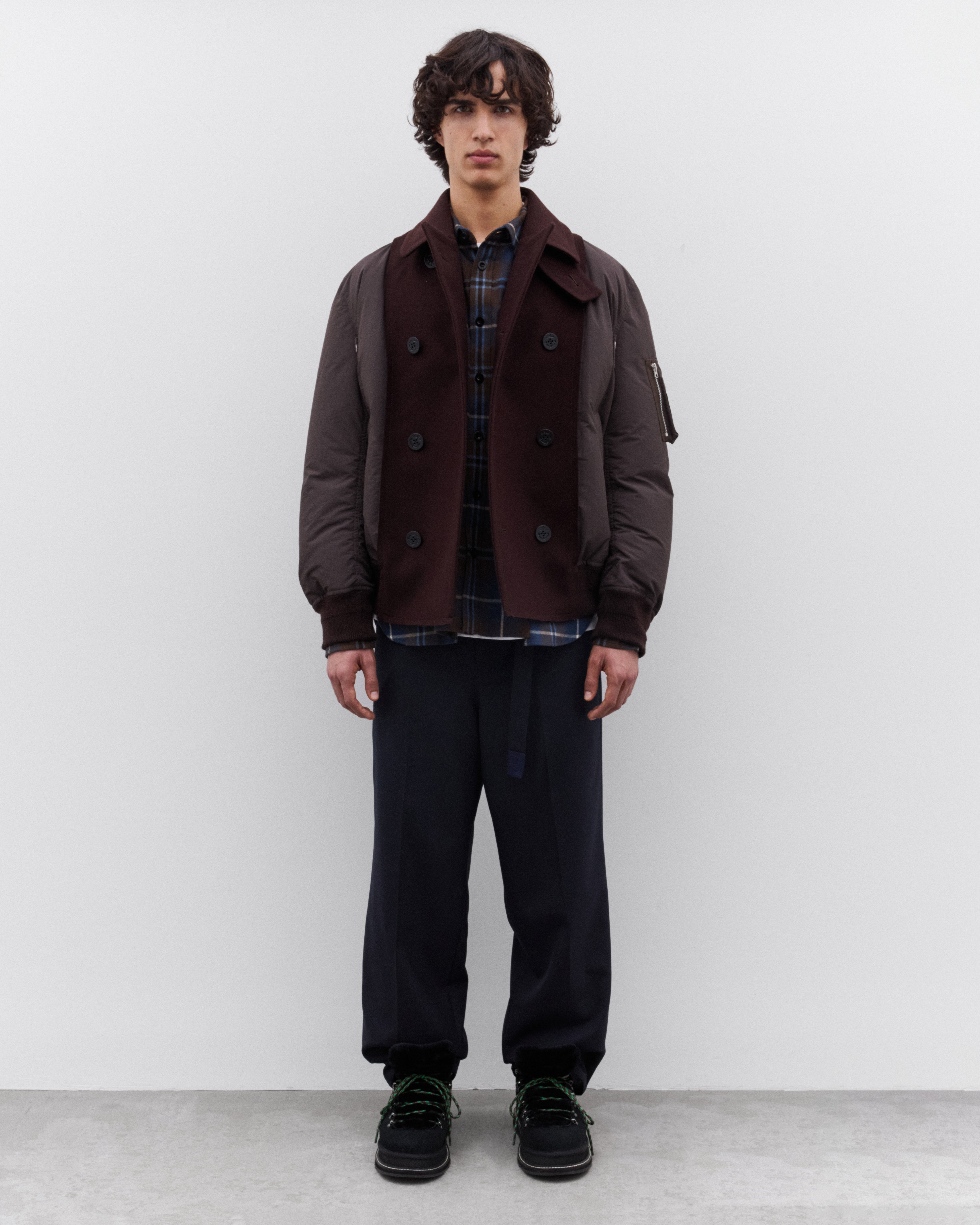 sacai: Men's Puffer Jacket (Brown) | DSML E-SHOP