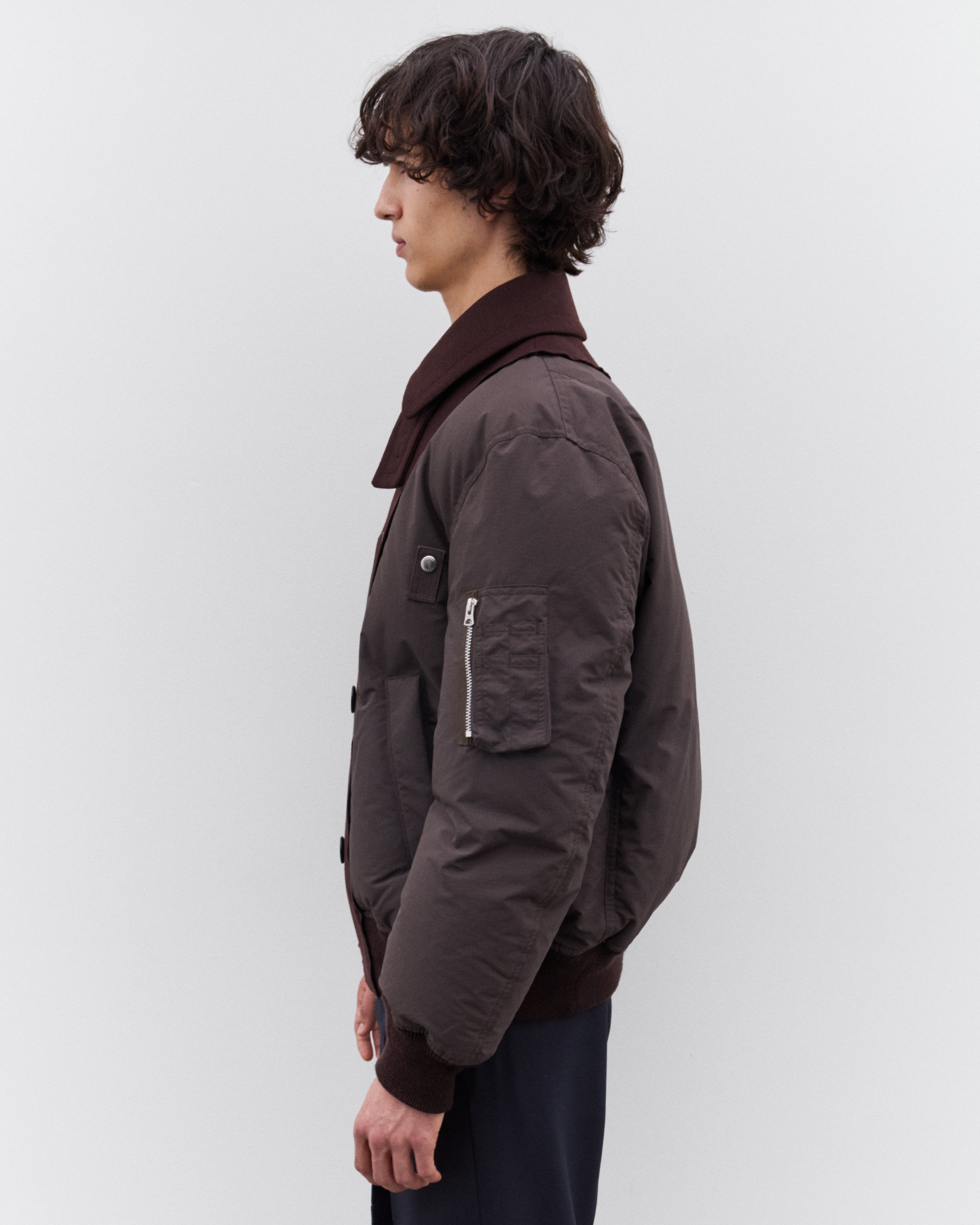 sacai: Men's Puffer Jacket (Brown) | DSML E-SHOP
